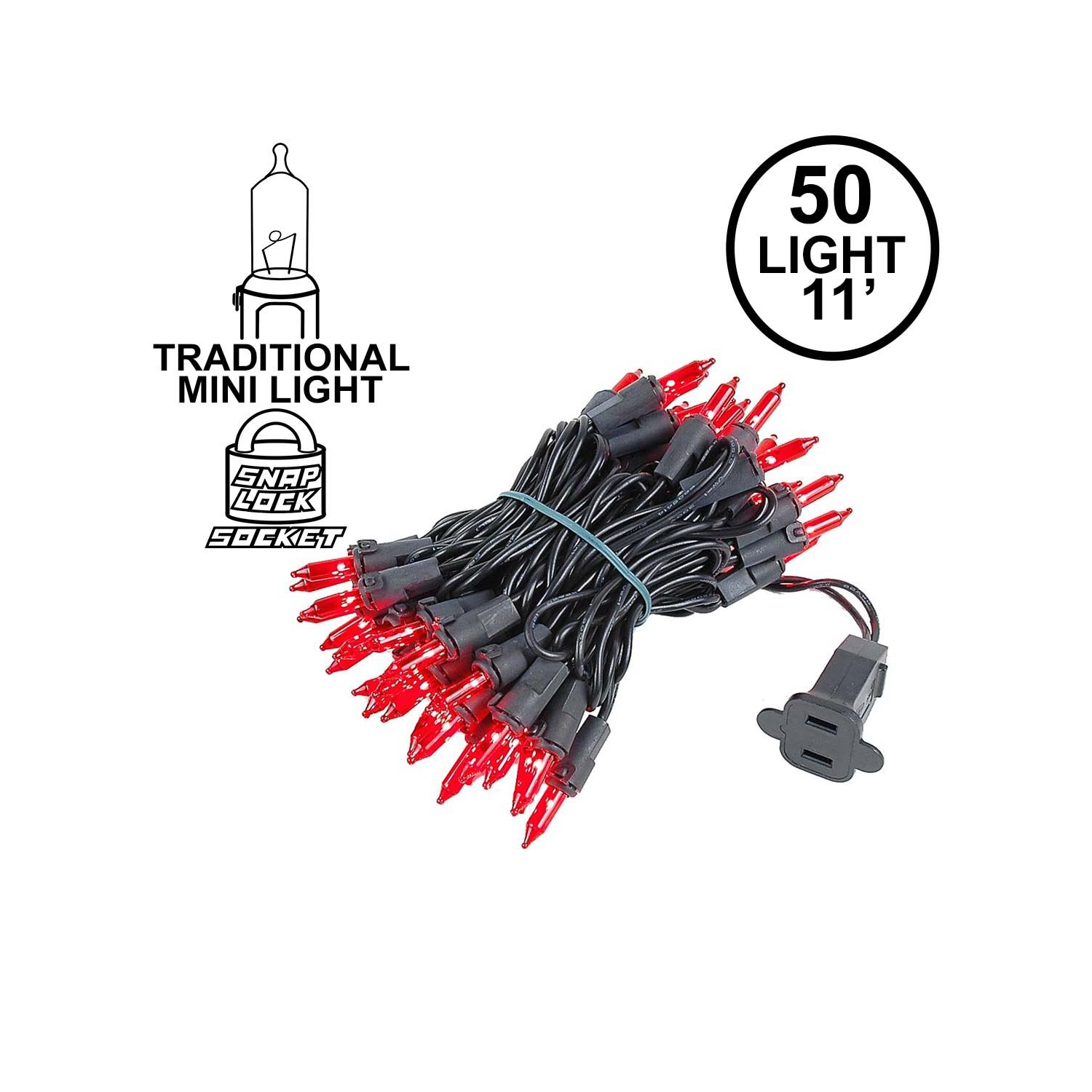 Novelty Lights 50 Light Clear Christmas Mini Light Set, Black Wire, 11' Long