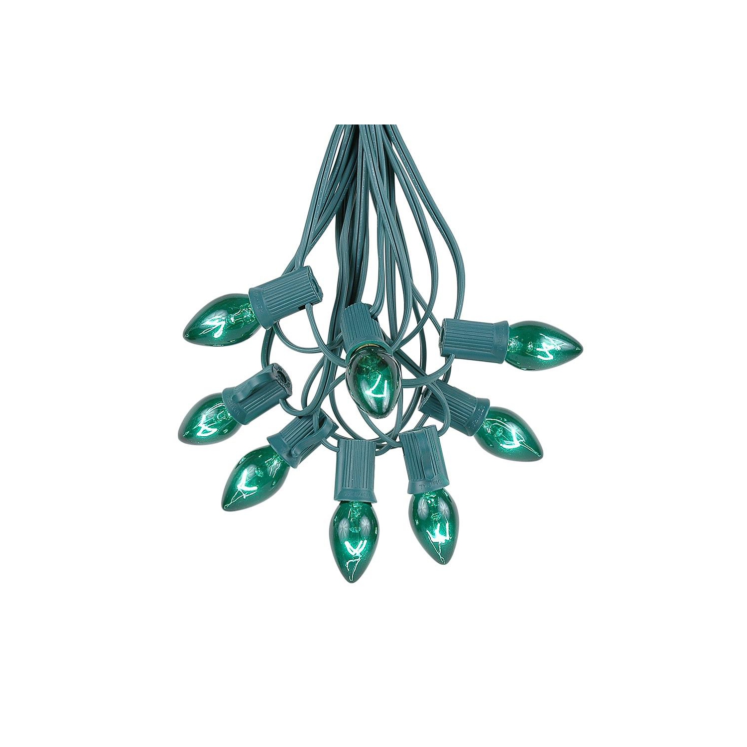 Novelty Lights C7 Christmas Lights Set - Indoor/Outdoor Christmas Light String Hanging Christmas Lights - Outdoor Patio String Lights - Green Wire -