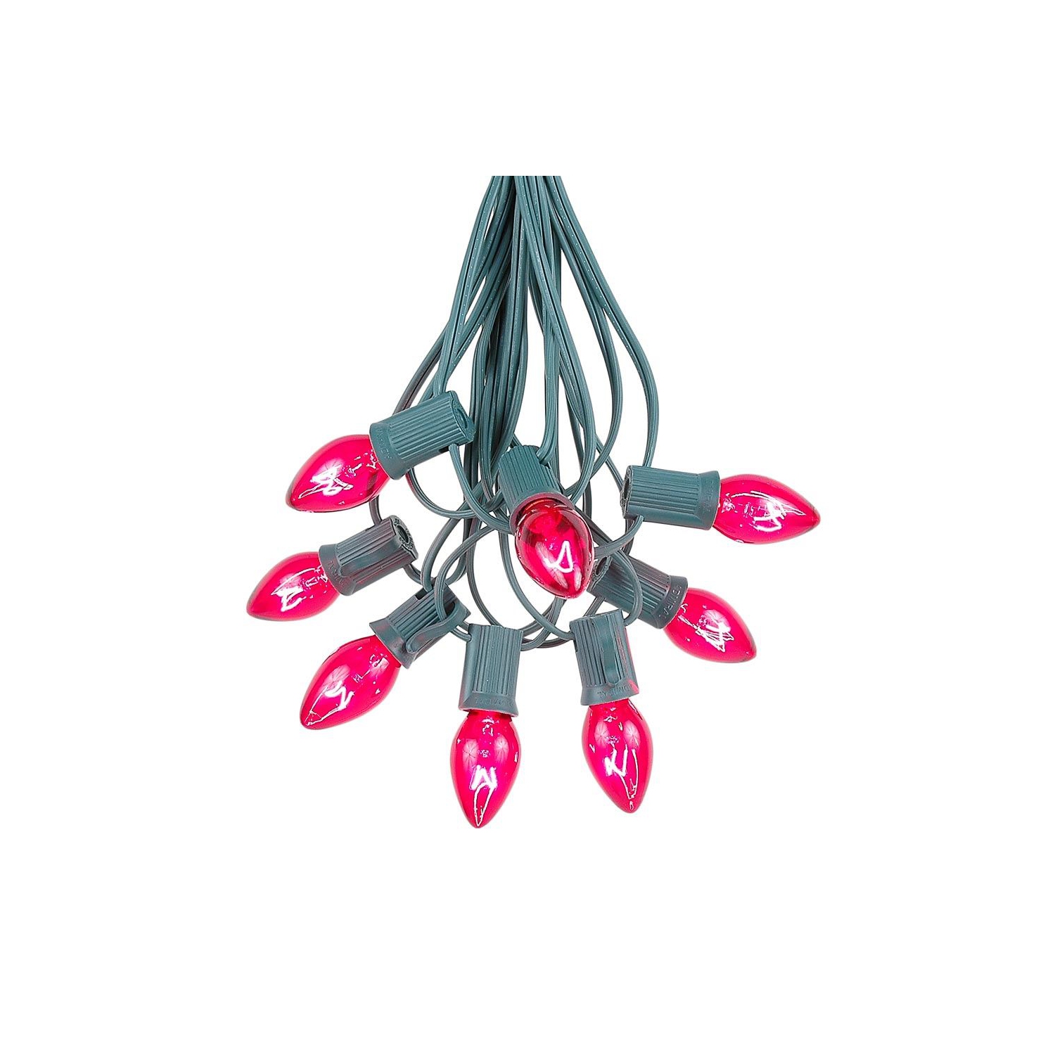 Novelty Lights C7 Christmas Lights Set - Indoor/Outdoor Christmas Light String Hanging Christmas Lights - Outdoor Patio String Lights - Green Wire -