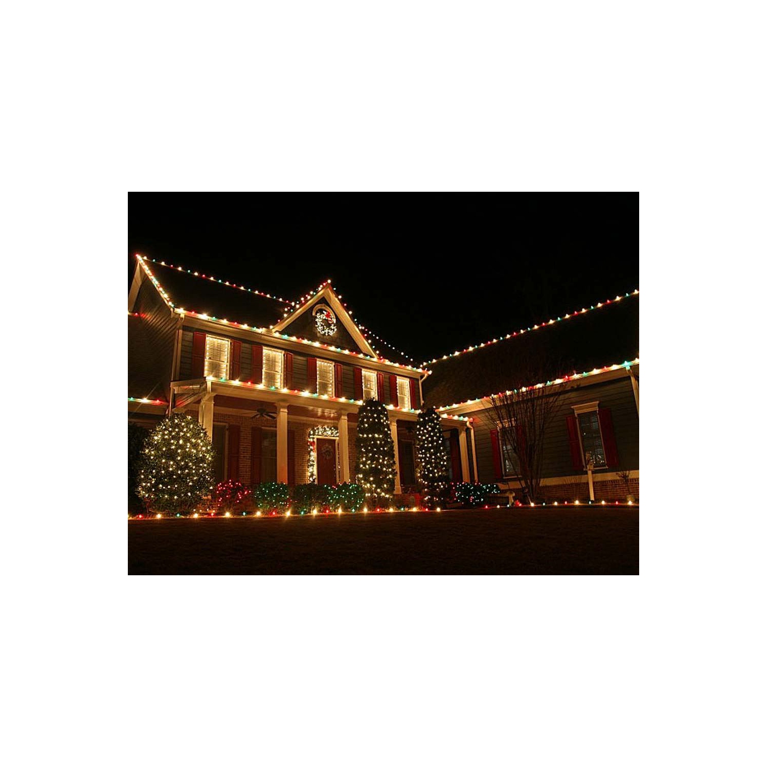 25 Foot C9 Ceramic Christmas String Light Set - Outdoor Christmas Light String - – Opaque Christmas Bulbs - Roofline Light String – Outdoor String