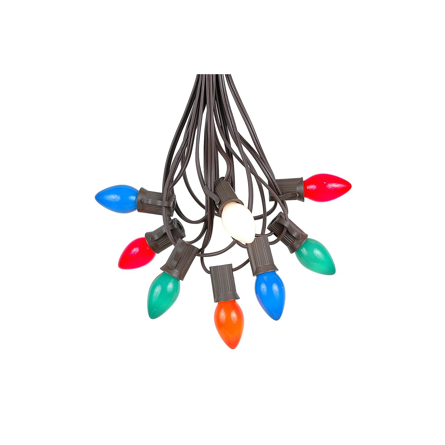 Novelty Lights C7 Ceramic Christmas Lights Set - Indoor/Outdoor Christmas Light String – Opaque Christmas Bulbs – Outdoor String Lights - Brown Wire