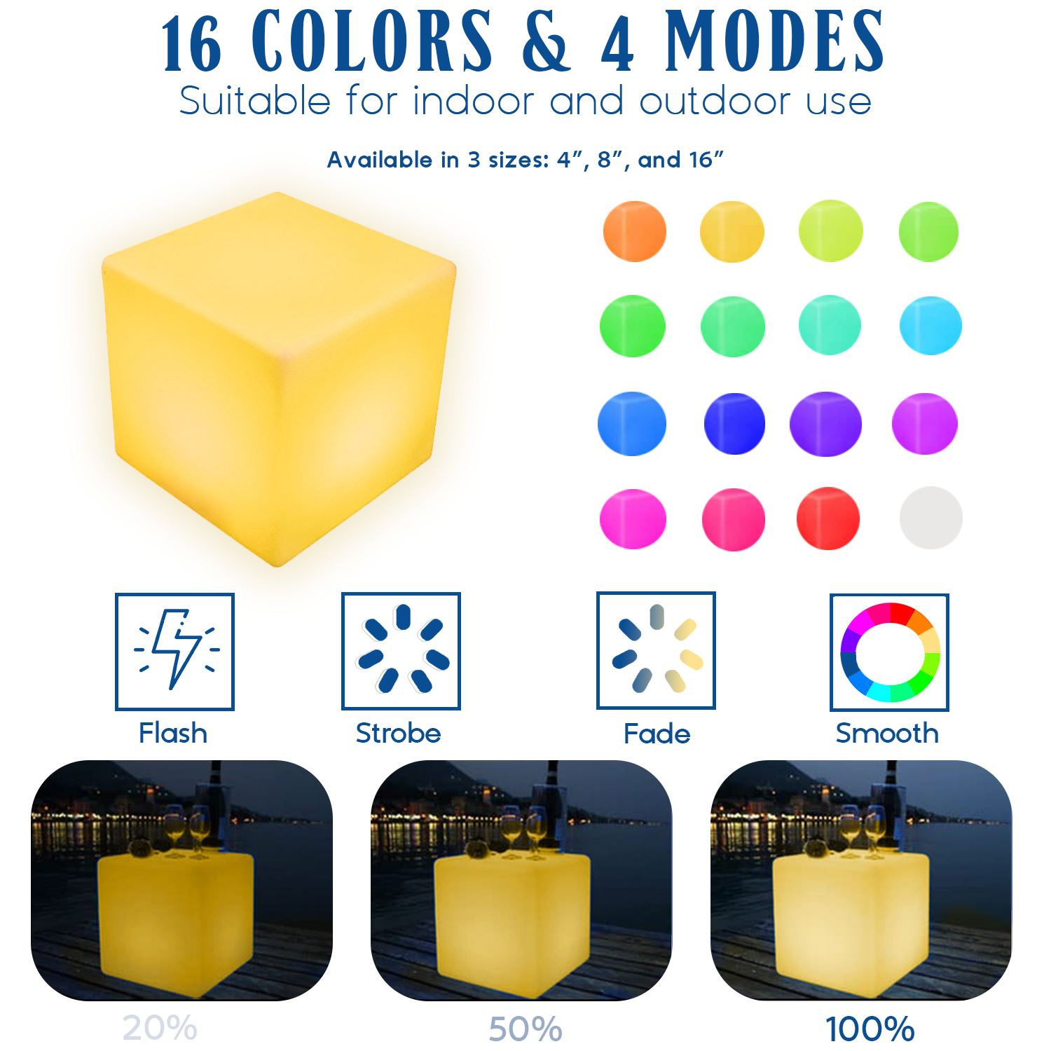 Veilleuse cubique RVB rechargeable Novelty Lights, éclairage d'ambiance étanche avec télécommande, cube lumineux changeant de couleur pour usage