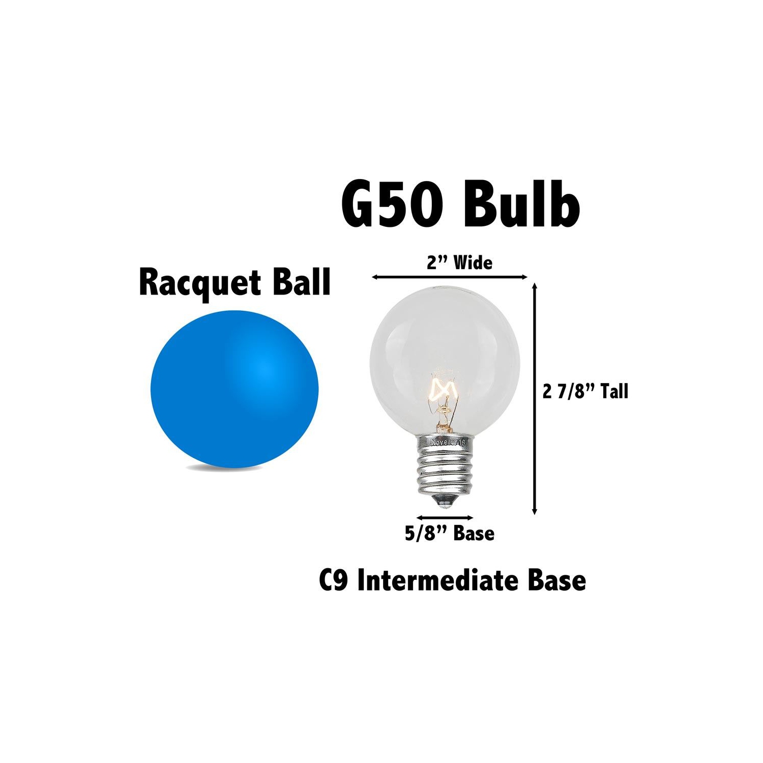 G50 Patio String Lights with 25 Clear Globe Bulbs – Outdoor String Lights – Market Bistro Café Hanging String Lights – Patio Garden Umbrella Globe