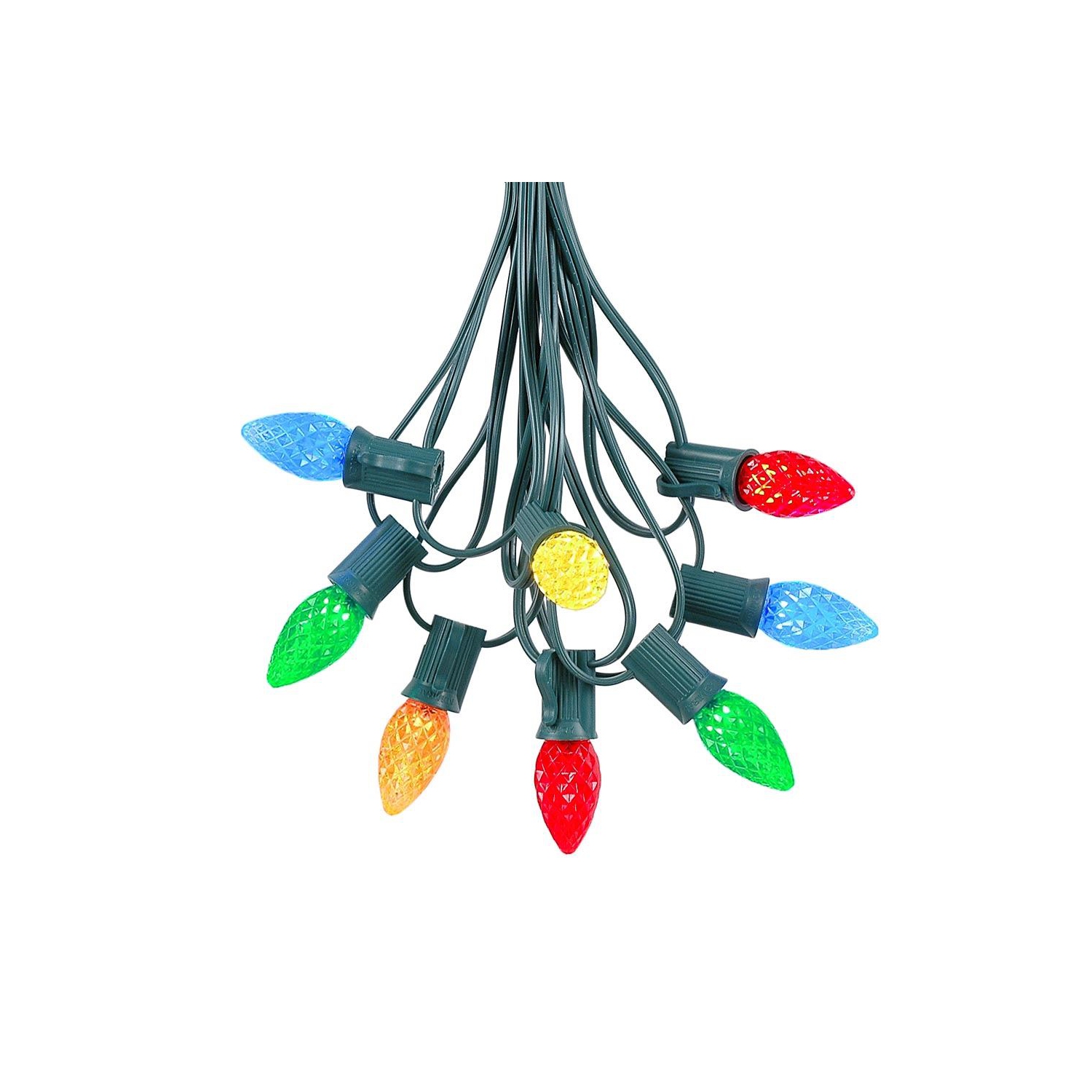 Novelty Lights 25 Foot C7 LED Outdoor Lighting Patio Christmas String Lights, Green Wire, 25 Bulbs