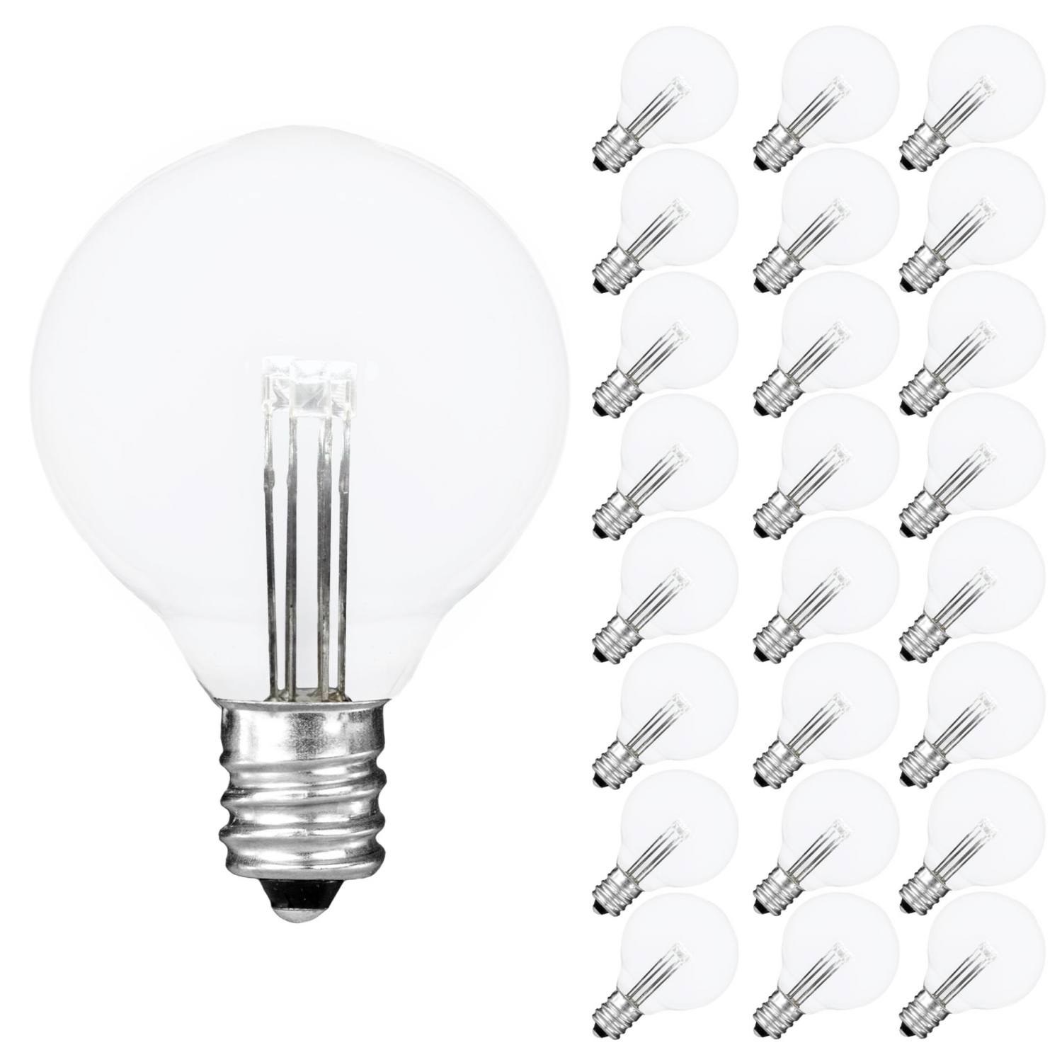 Novelty Lights 25 Pack G40 Glass LED Globe Bulbs, String Light Replacement Bulbs, E12 Candelabra Base, Energy Efficient Outdoor Patio Lighting