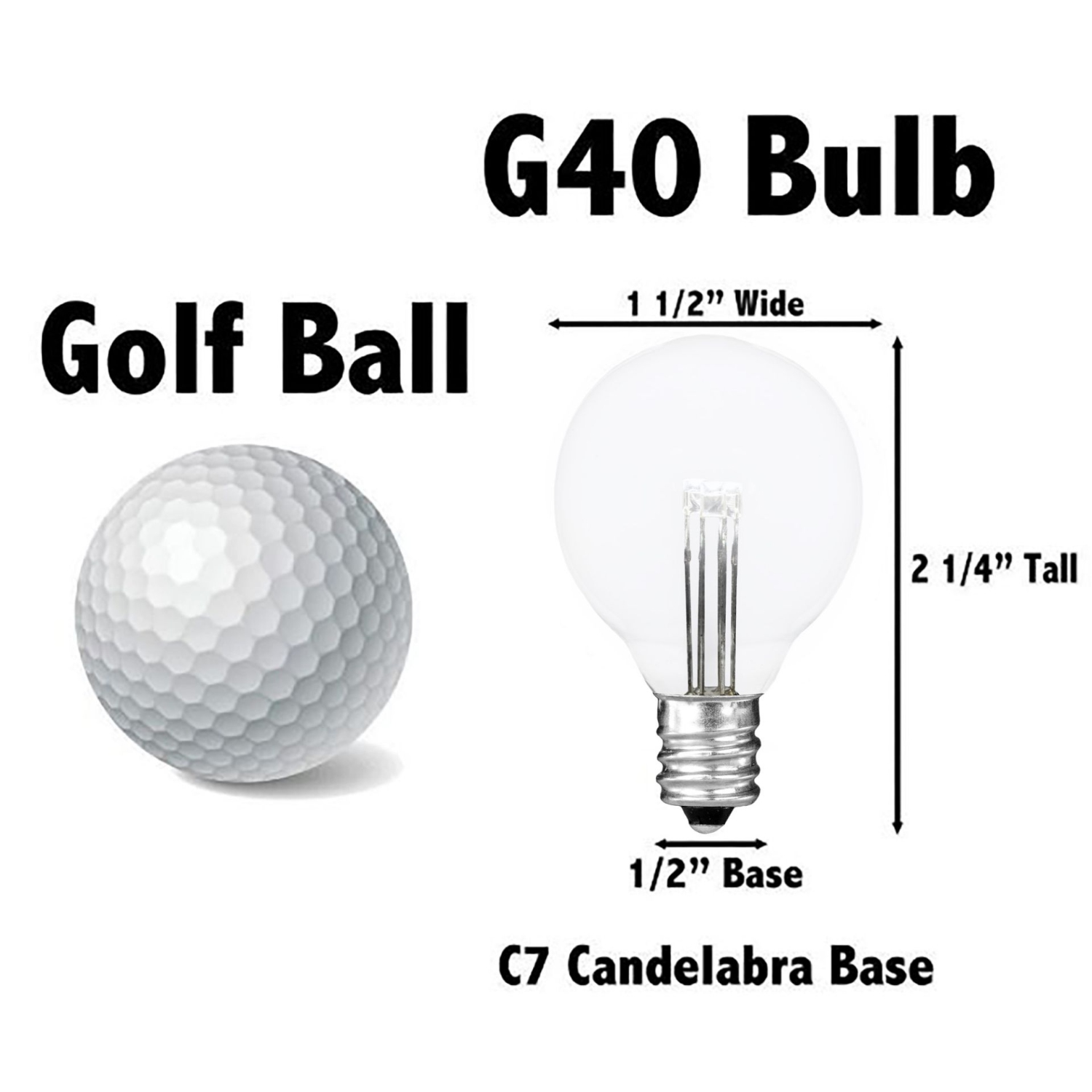 Novelty Lights 25 Pack G40 Glass LED Globe Bulbs, String Light Replacement Bulbs, E12 Candelabra Base, Energy Efficient Outdoor Patio Lighting