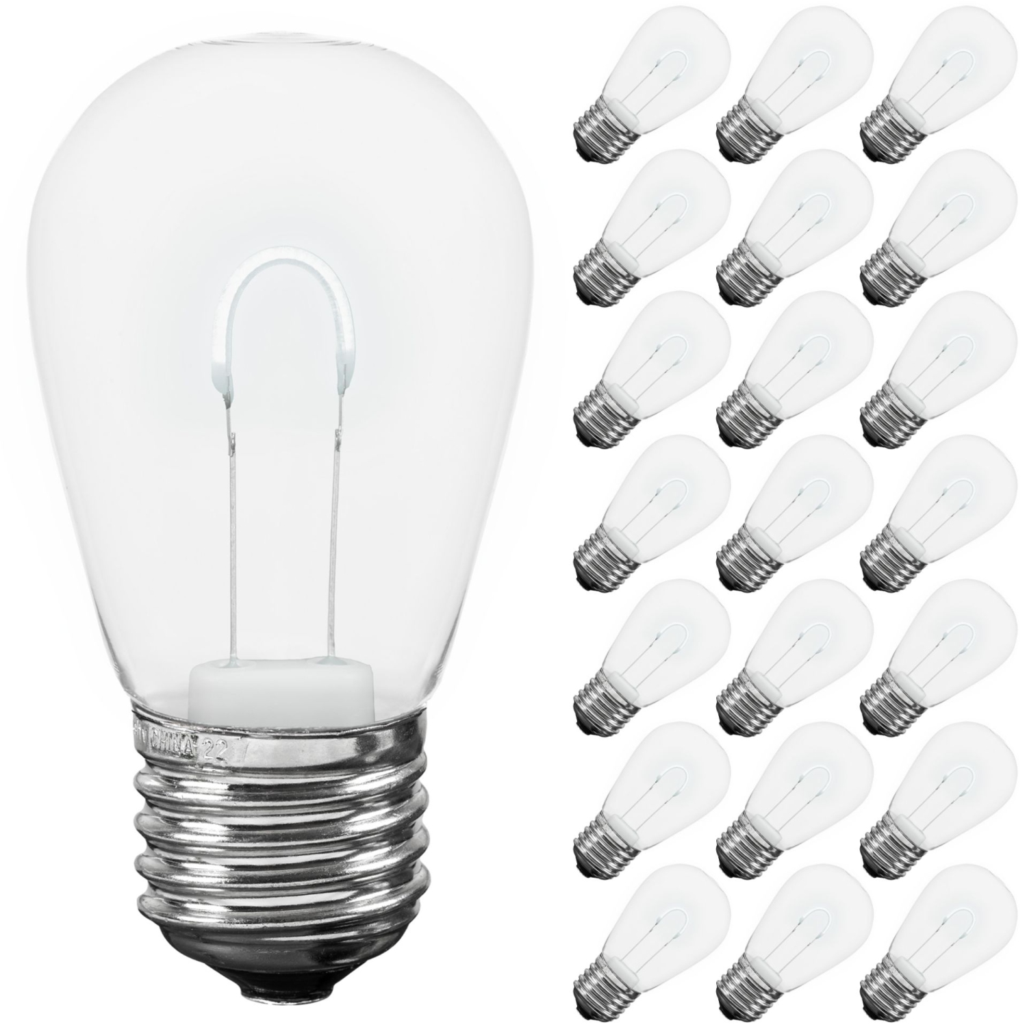 Novelty Lights 25 Pack S14 LED Plastic Flex Filament Outdoor Patio Globe Replacement Bulbs, Warm White, Dimmable, E26 Medium Base, 0.8 Watt