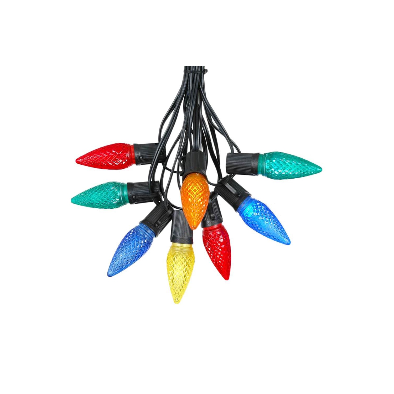 25 Foot C9 LED Outdoor Lighting Patio Christmas String Light Set, Black Wire, 25 Bulbs