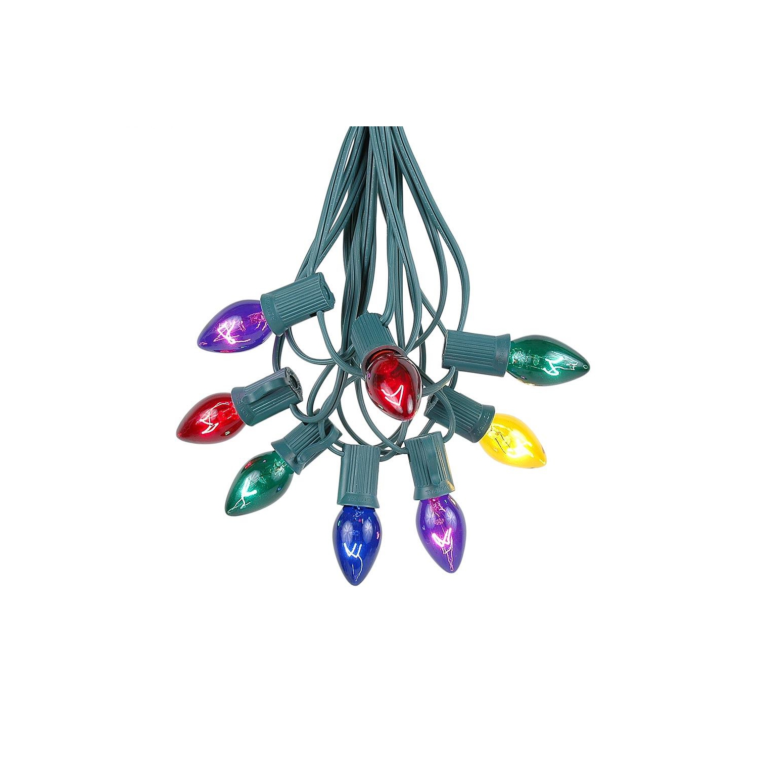 Novelty Lights C7 Christmas Lights Set - Indoor/Outdoor Christmas Light String Hanging Christmas Lights - Outdoor Patio String Lights - Green Wire -