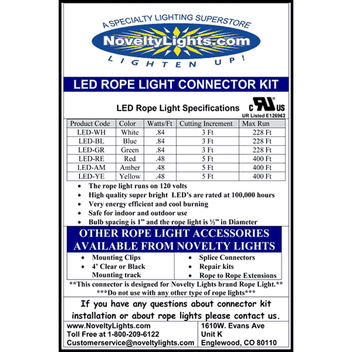 Cordon lumineux de 1 pi/2 po pour lumières de fantaisie, câble de 2 pi, trousse comprenant une pièce d'alimentation, un cordon de 6 pi et un embout