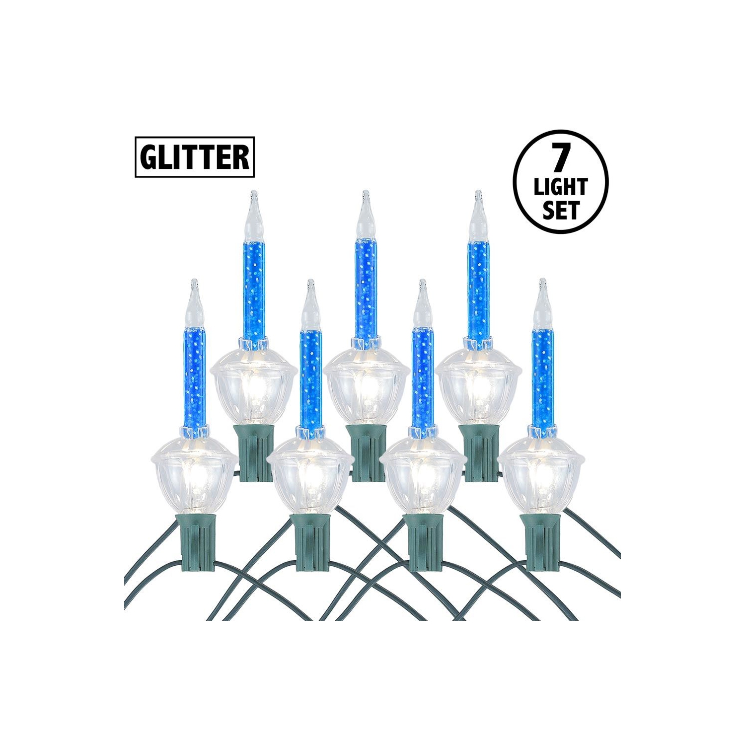 Novelty Lights 7 Light Traditional Christmas Bubble Light Set, Clear with Silver Glitter, 7 Feet
