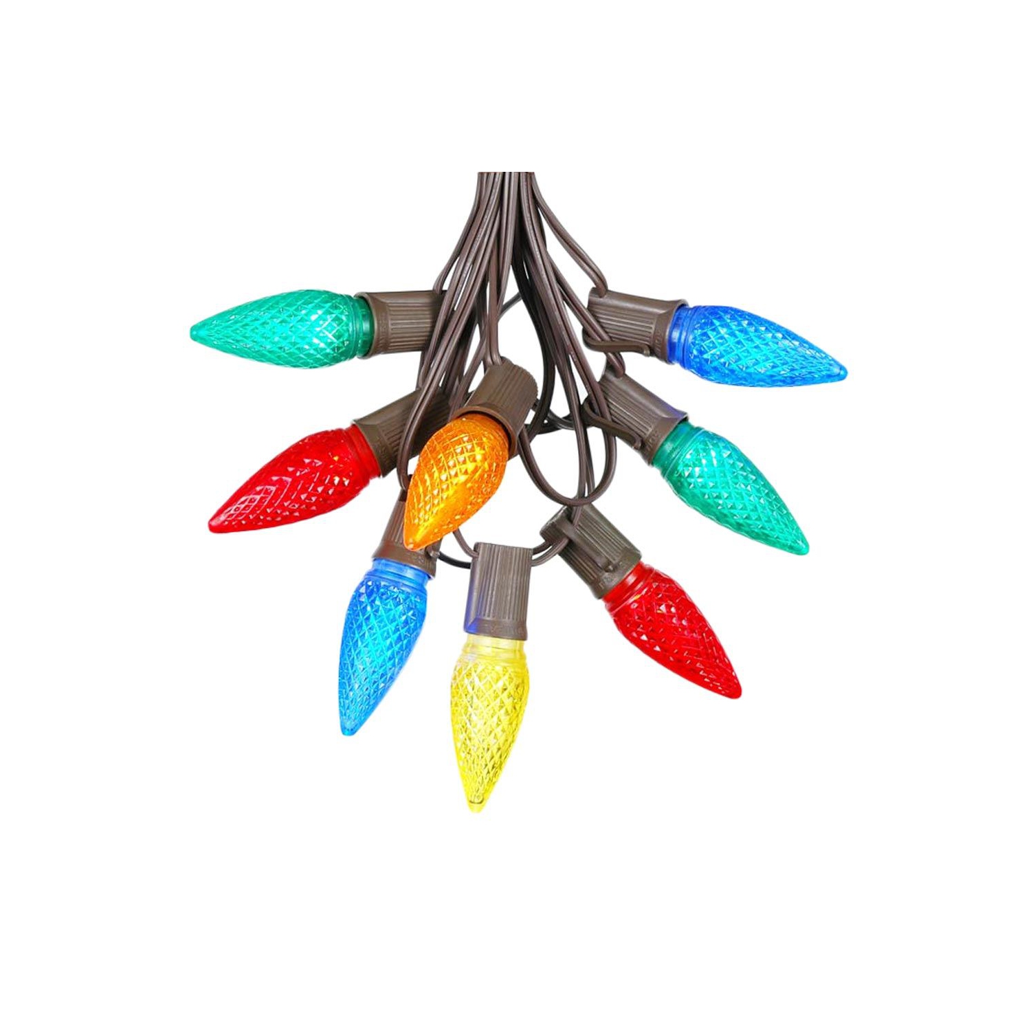 25 Foot C9 LED Outdoor Lighting Patio Christmas String Light Set, Brown Wire, 25 Bulbs