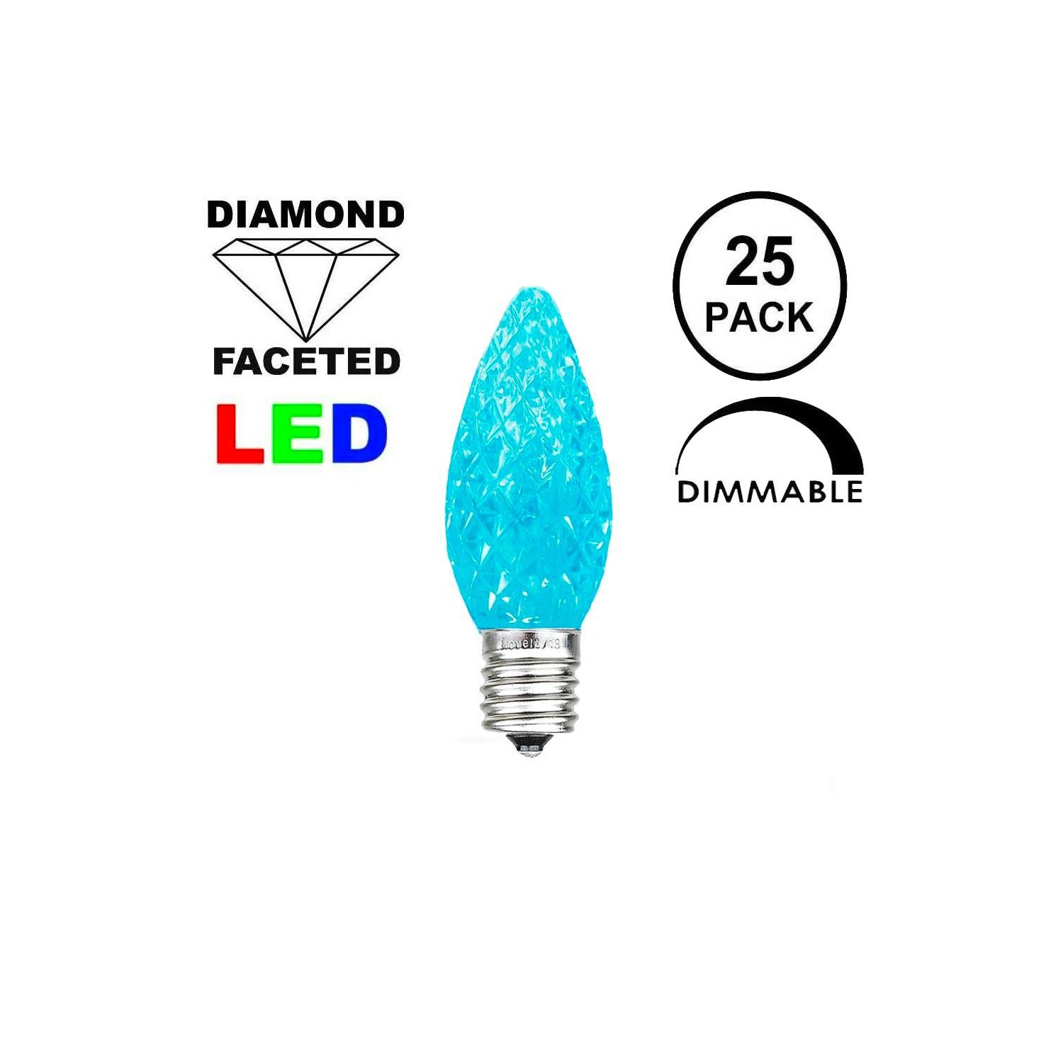 Novelty Lights 25PK C7 LED Faceted Ultra Bright Dimmable Outdoor Christmas Light Replacement Bulbs LED Replacement Bulbs, Led Bulbs, Outdoor Light