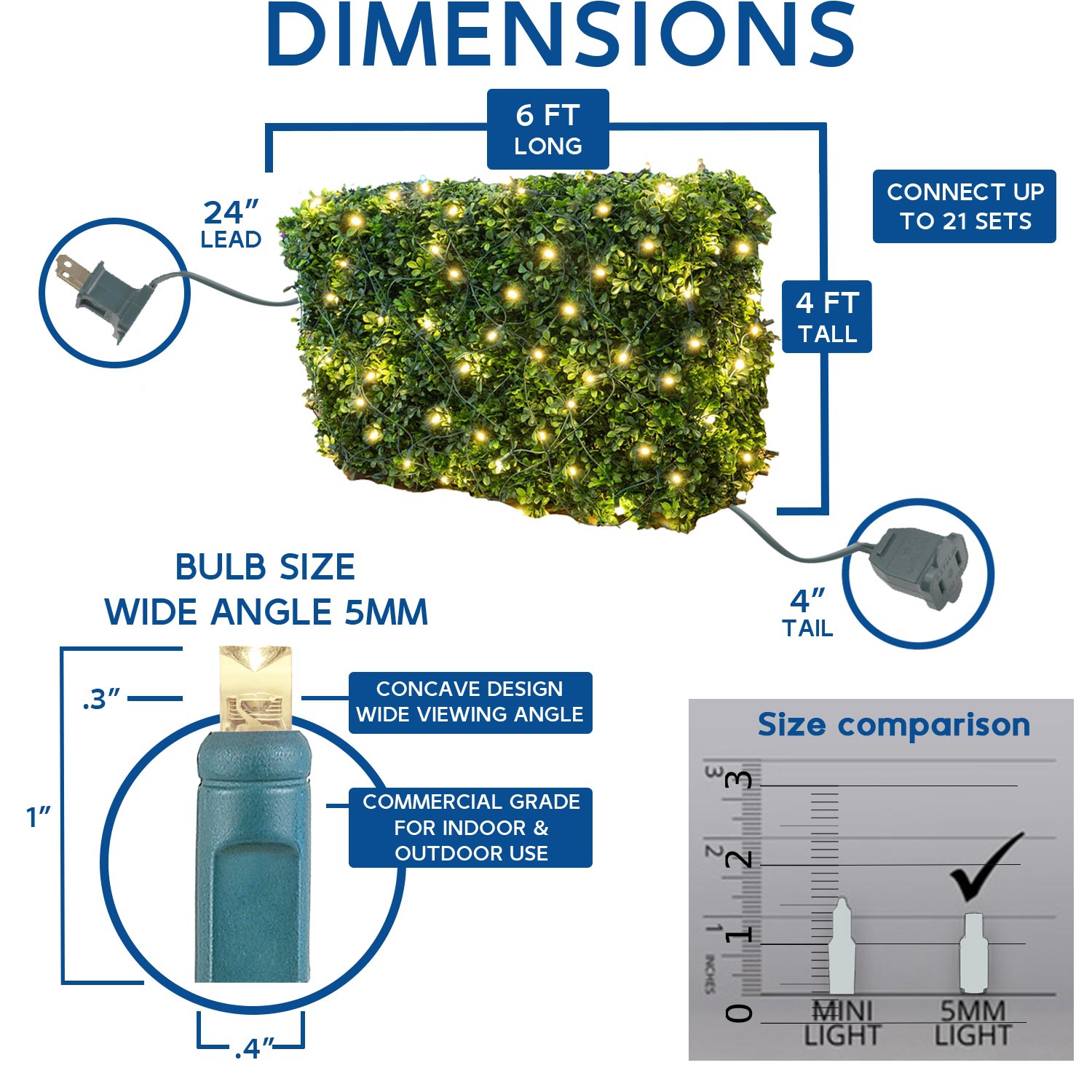 Novelty Lights 4x6 Net Lights, 100 LEDs with 4 Inch Spacing, 5mm Wide Angle Bulbs, Connectable End To End, Outdoor Weather Resistant Tree and Bush