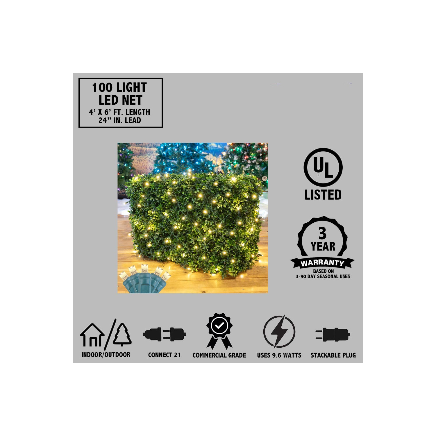 Novelty Lights 4x6 Net Lights, 100 LEDs with 4 Inch Spacing, 5mm Wide Angle Bulbs, Connectable End To End, Outdoor Weather Resistant Tree and Bush