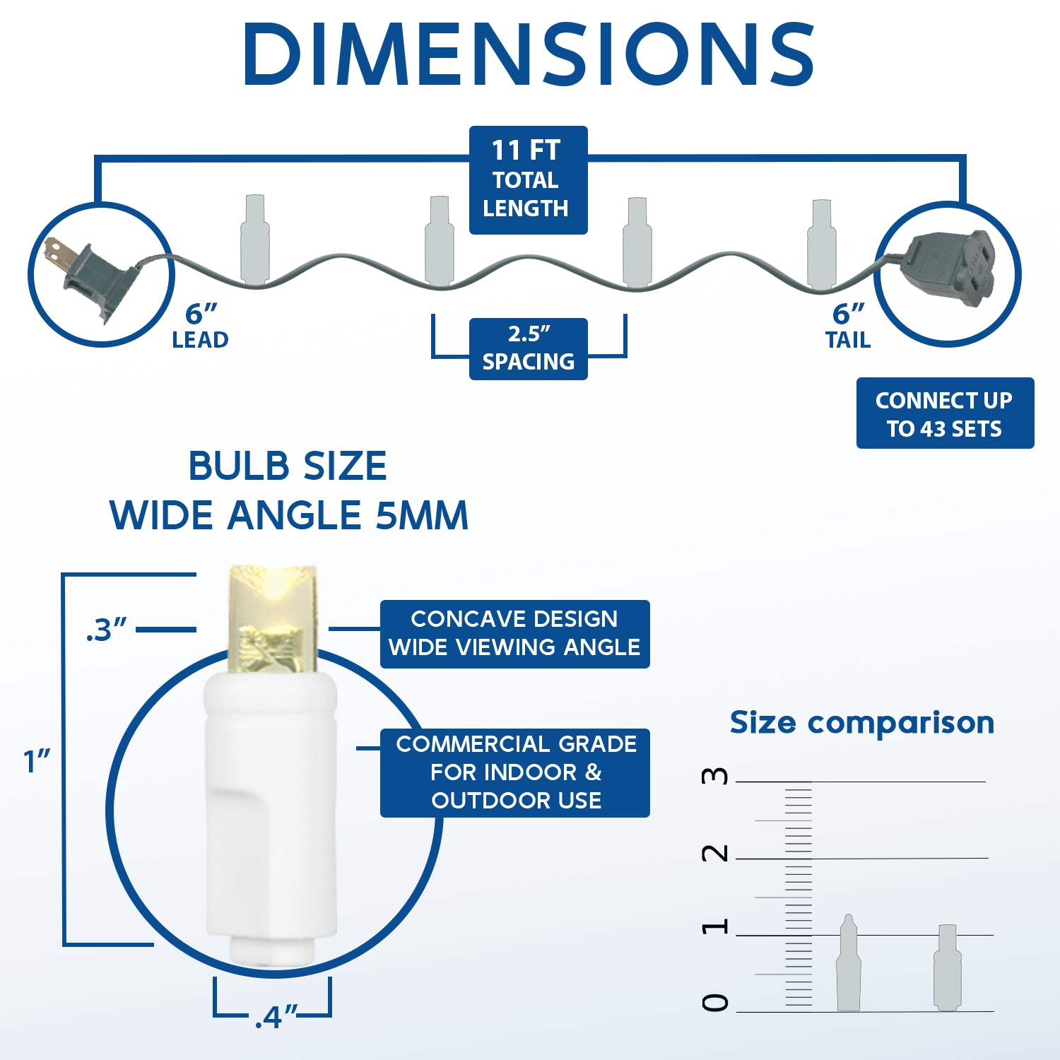 Guirlande de lumières de Noël 11&nbsp;pi de fantaisie, 50 ampoules LED sur fil blanc, espacement de 2,5&nbsp;po, éclairage intérieur de qualité