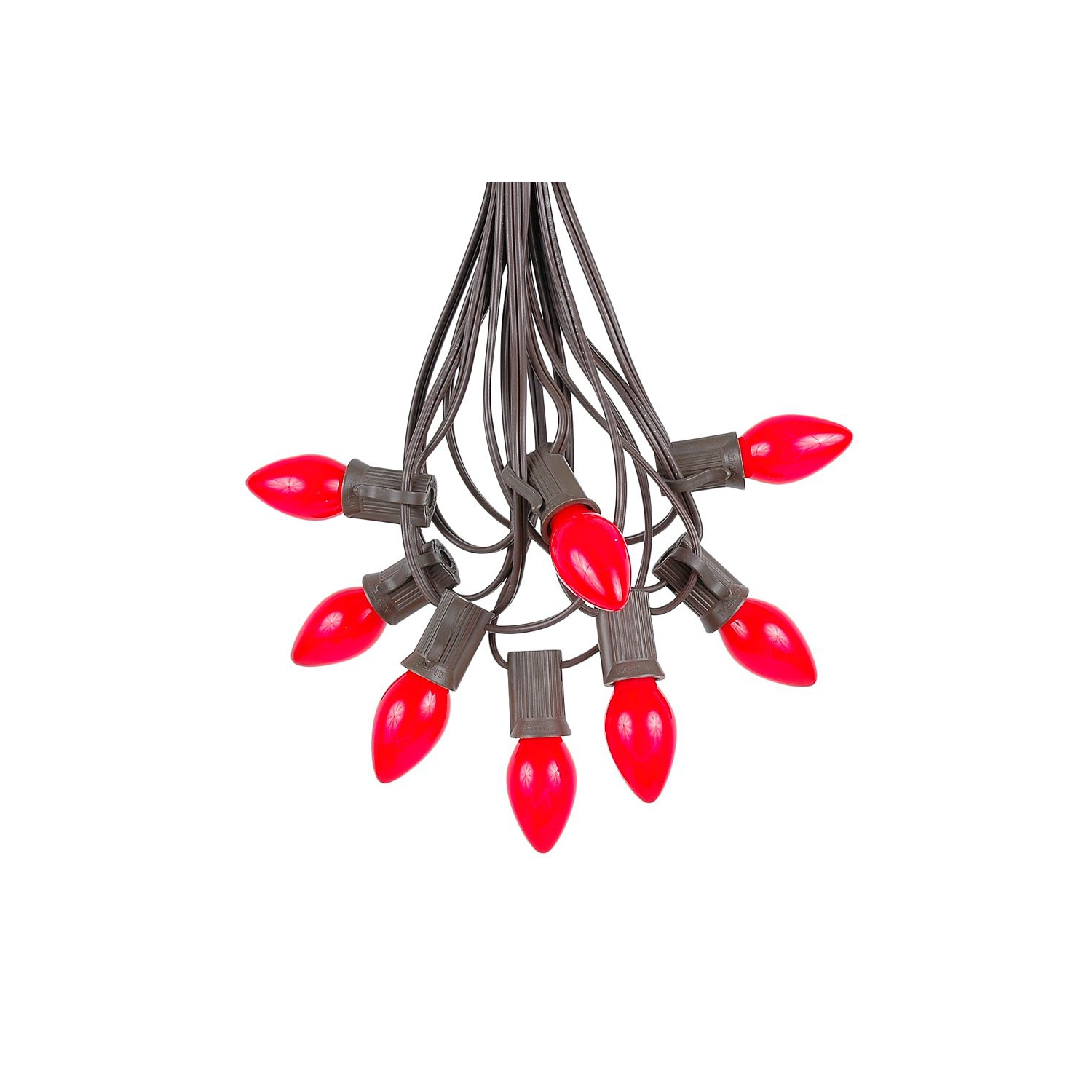 Novelty Lights C7 Ceramic Christmas Lights Set - Indoor/Outdoor Christmas Light String – Opaque Christmas Bulbs – Outdoor String Lights - Brown Wire