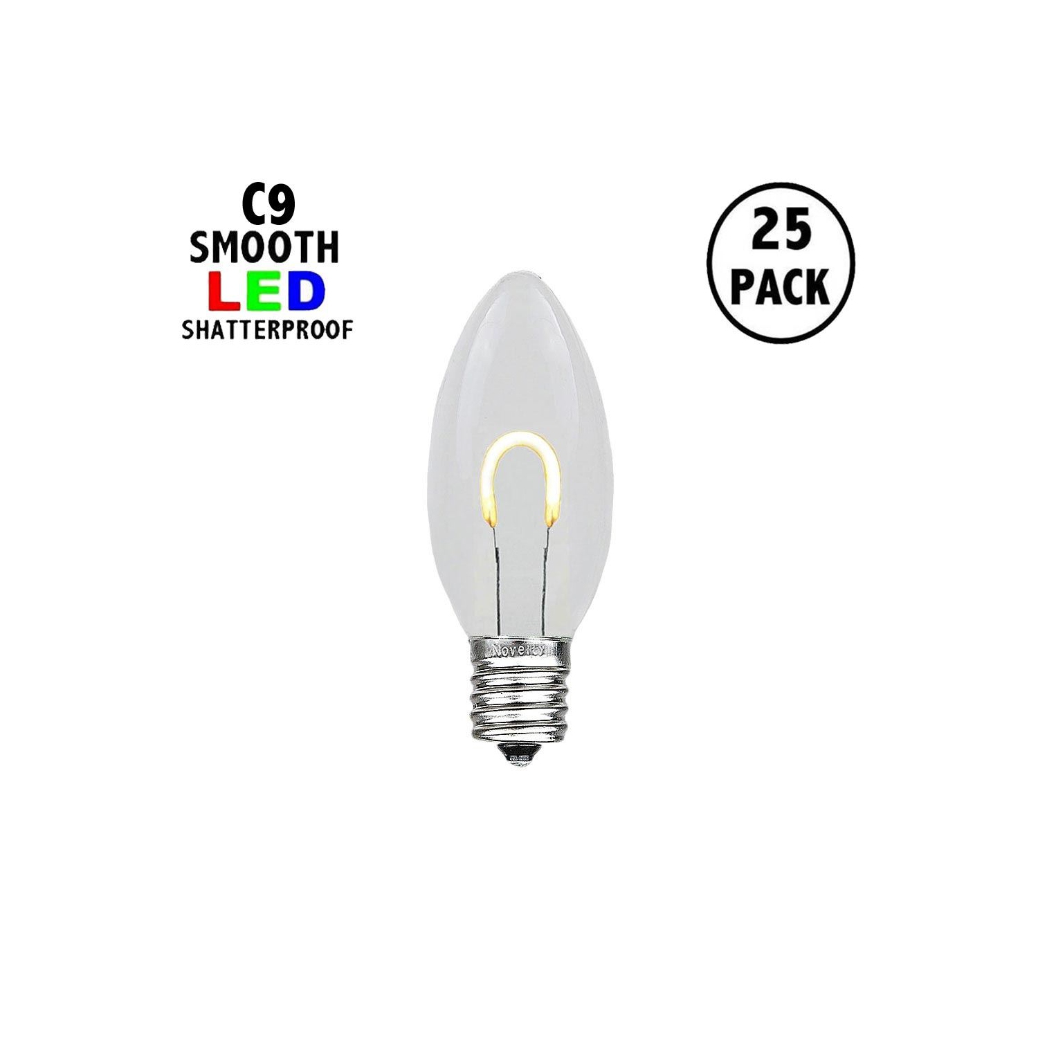 Novelty Lights 25 Pack C9 LED Flex Filament Bulbs, Shatterproof Plastic Replacement Christmas Lights, E17 Base for Indoor/Outdoor Strings, Dimmable,