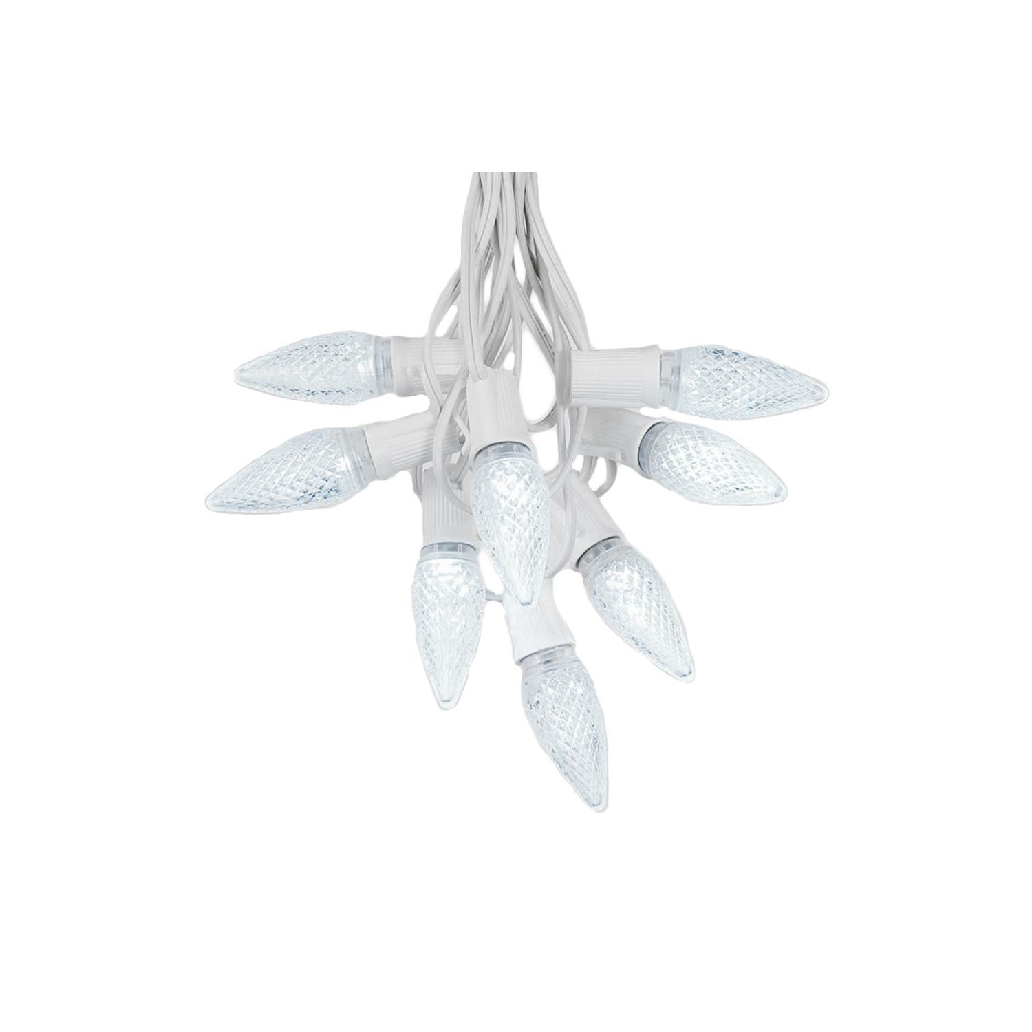 25 Foot C9 LED Outdoor Lighting Patio Christmas String Light Set, White Wire, 25 Bulbs