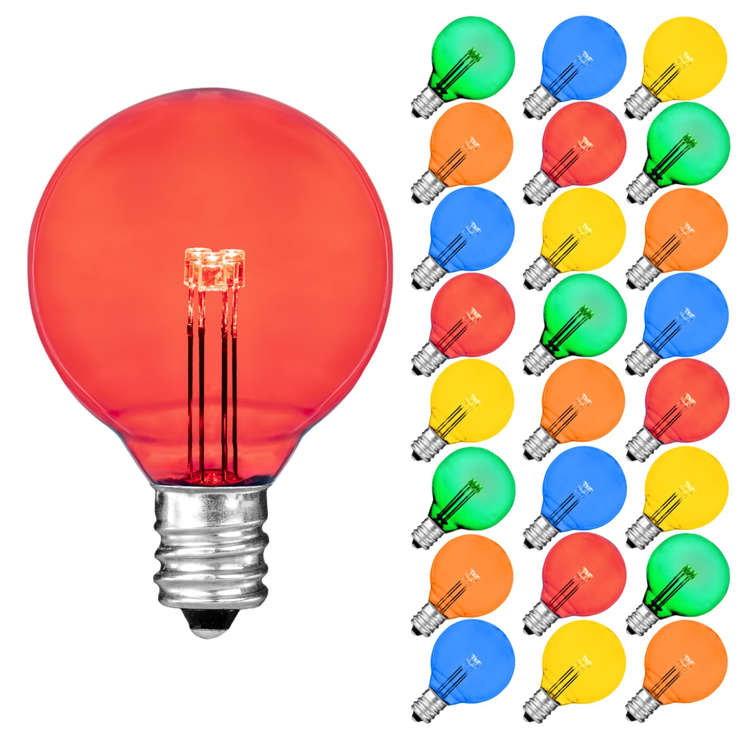 Novelty Lights 25 Pack G40 Glass LED Globe Bulbs, String Light Replacement Bulbs, E12 Candelabra Base, Energy Efficient Outdoor Patio Lighting