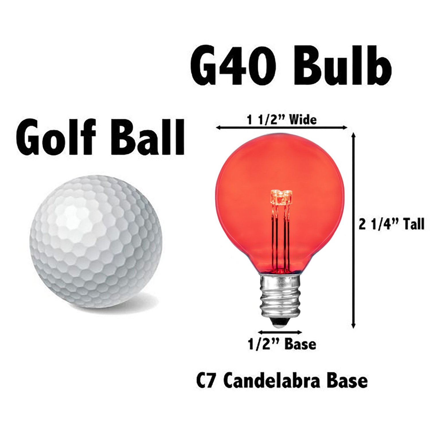 Novelty Lights 25 Pack G40 Glass LED Globe Bulbs, String Light Replacement Bulbs, E12 Candelabra Base, Energy Efficient Outdoor Patio Lighting