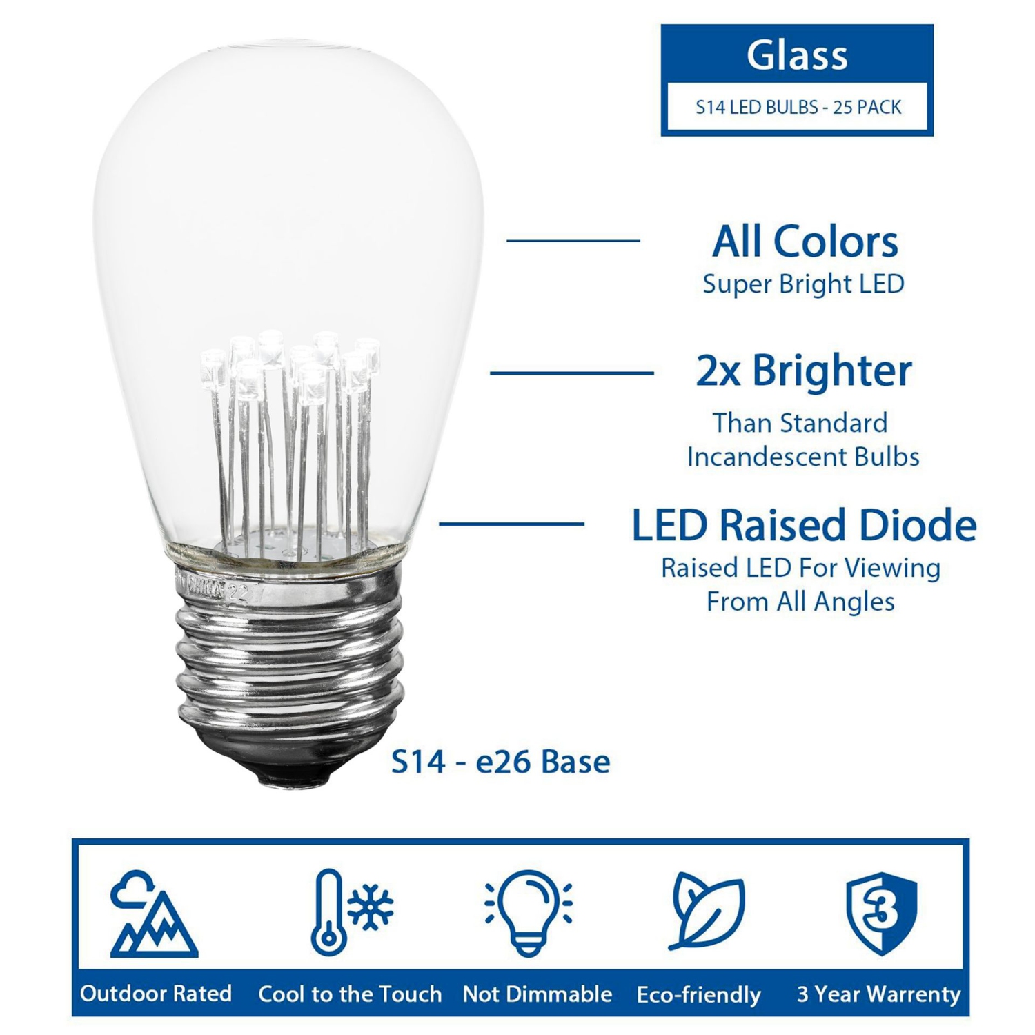 Ampoules de rechange pour patio Edison LED S14, culot moyen E26, 1 W