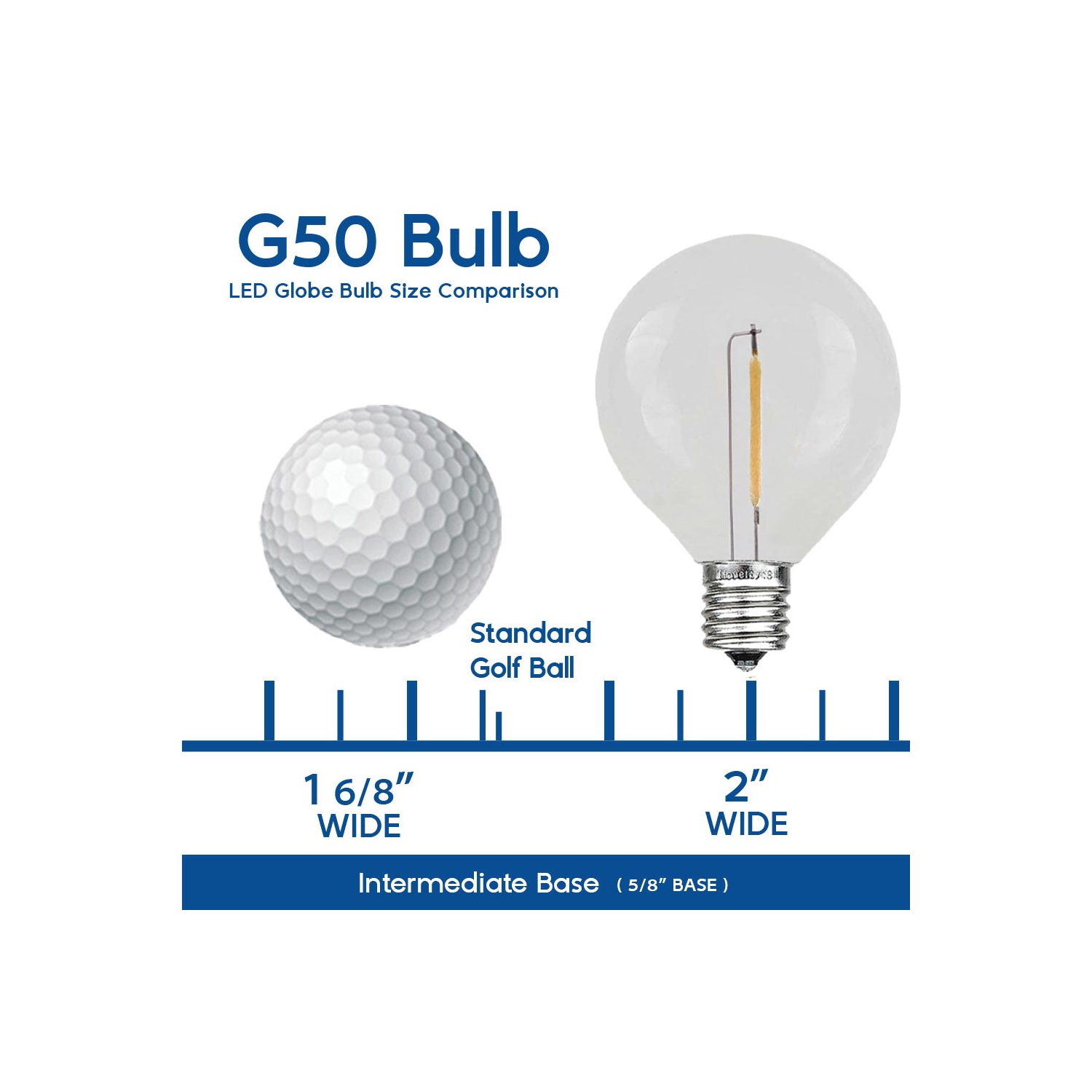 Novelty Lights 25 Pack G50 Outdoor Patio Globe Replacement Bulbs, E17/C9 Intermediate Base, 7 Watt