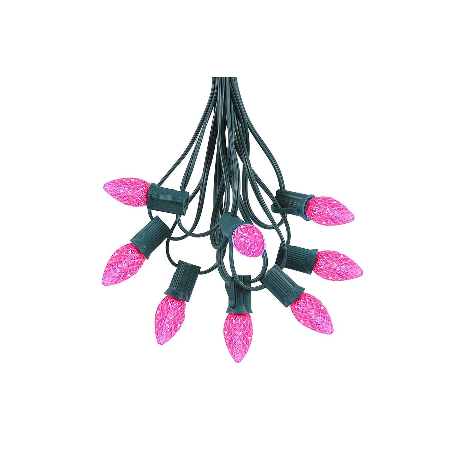 Novelty Lights 25 Foot C7 LED Outdoor Lighting Patio Christmas String Lights, Green Wire, 25 Bulbs