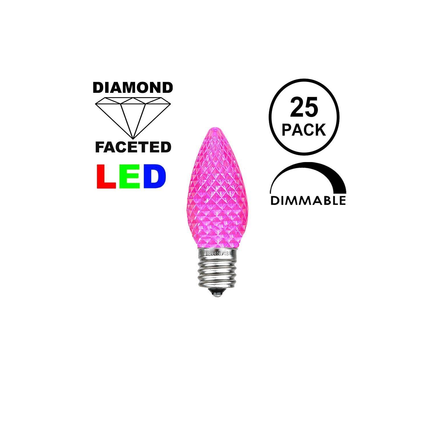 Novelty Lights 25 Foot C7 LED Outdoor Lighting Patio Christmas String Lights, Green Wire, 25 Bulbs