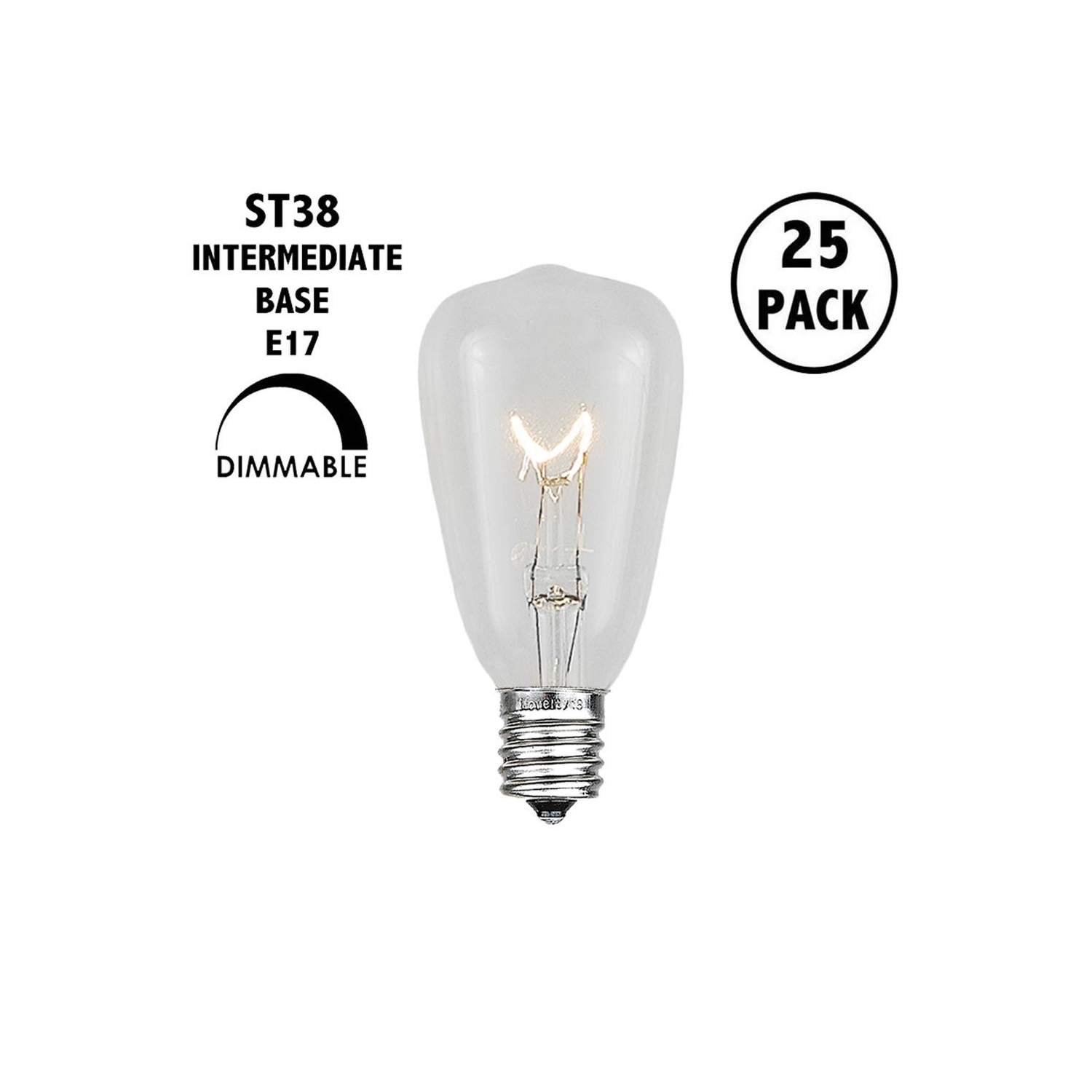Novelty Lights 25 Pack G50 Outdoor Patio Globe Replacement Bulbs, E17/C9 Intermediate Base, 7 Watt