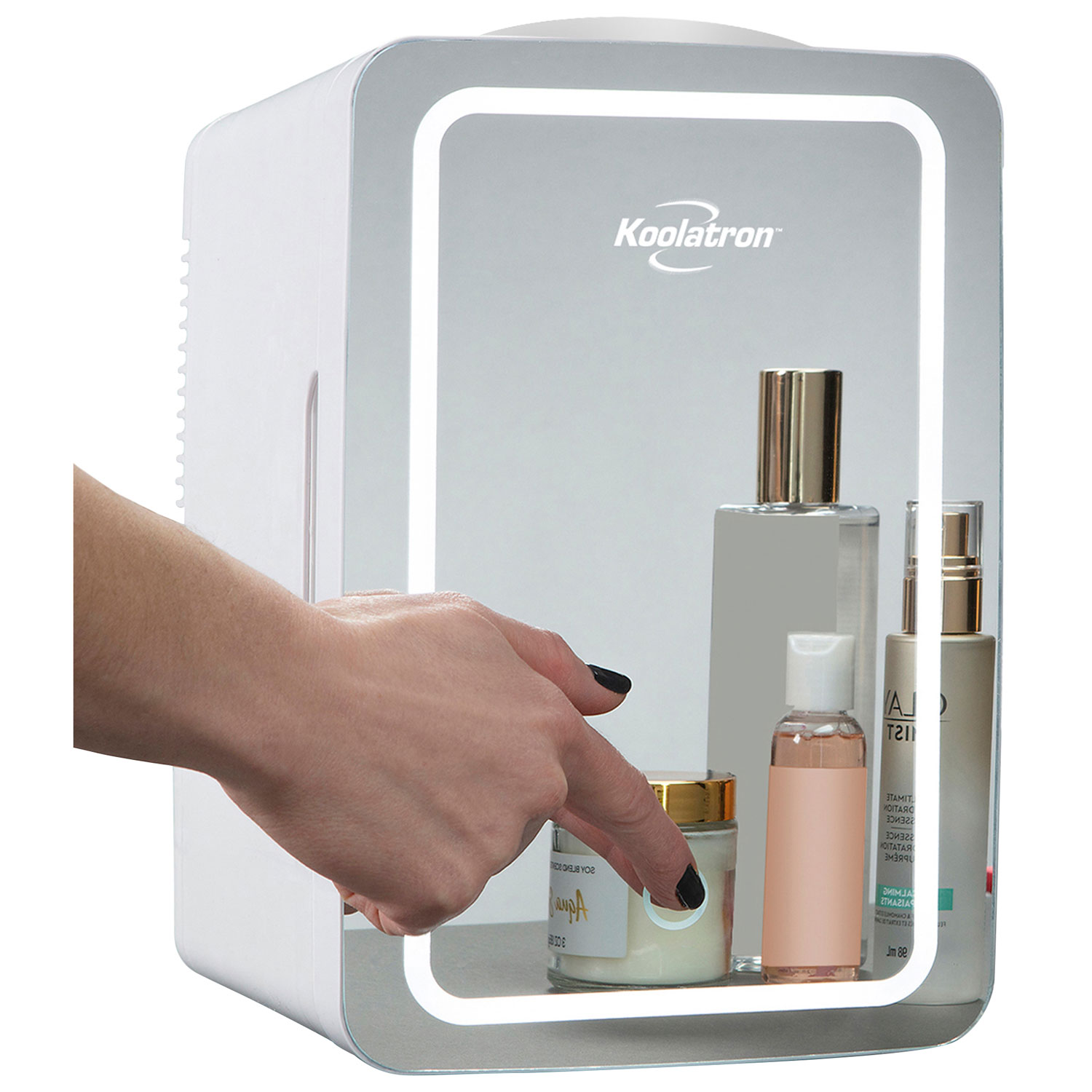 Koolatron 0.21 Cu. Ft. Freestanding Mini Fridge with Lighted Makeup Mirror - Silver