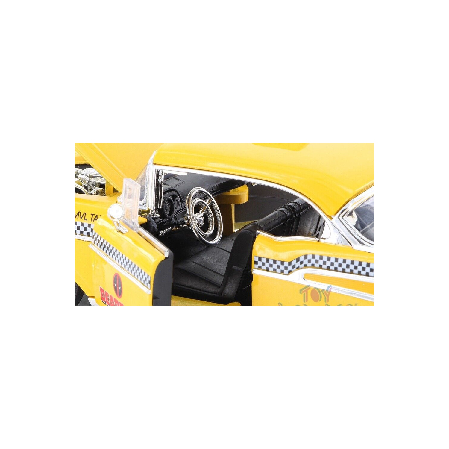 1957 Chevy Bel Air Taxi with Deadpool Diecast Figure, Deadpool - Jada 30290 - 1/24 scale Diecast Model Toy Car