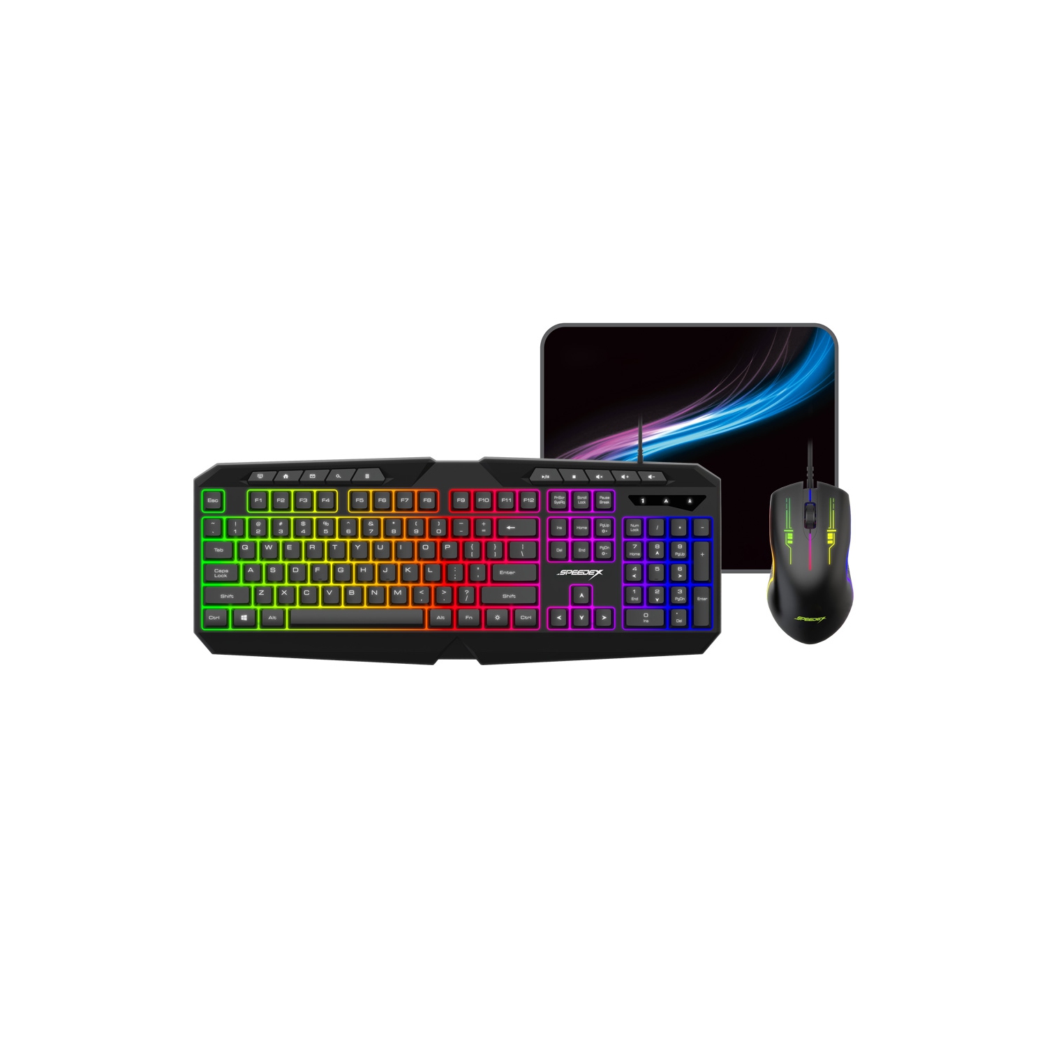 Speedex 3-in-1 Multimedia rainbow backlight USB wired keyboard with Mouse and mouse Pad combo set