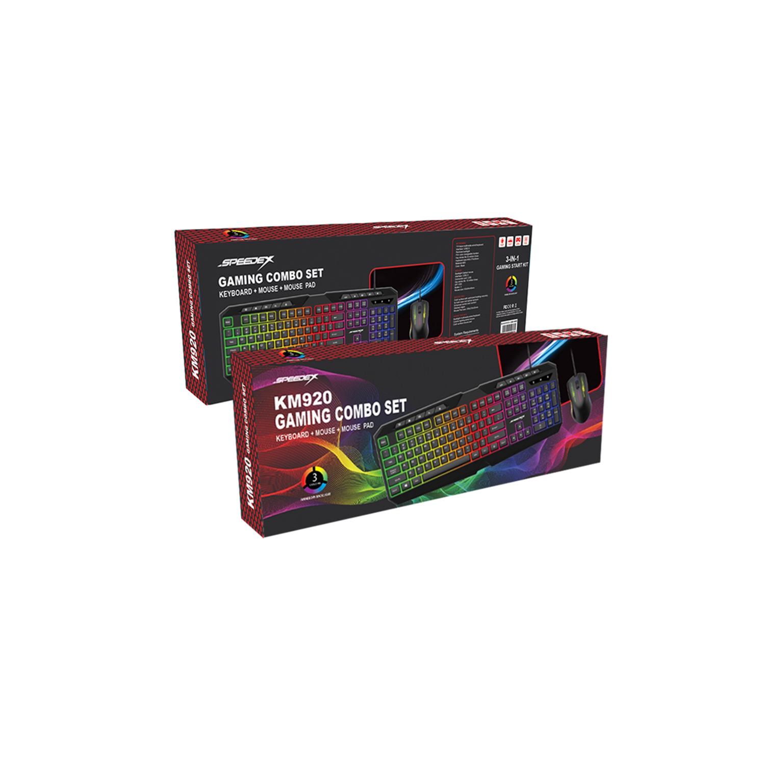 Speedex 3-in-1 Multimedia rainbow backlight USB wired keyboard with Mouse and mouse Pad combo set