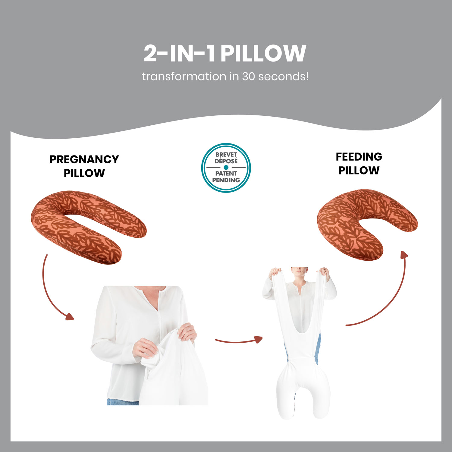 Coussin de maternité et d'allaitement 2-en-1 B.Love de Babymoov - Terre cuite