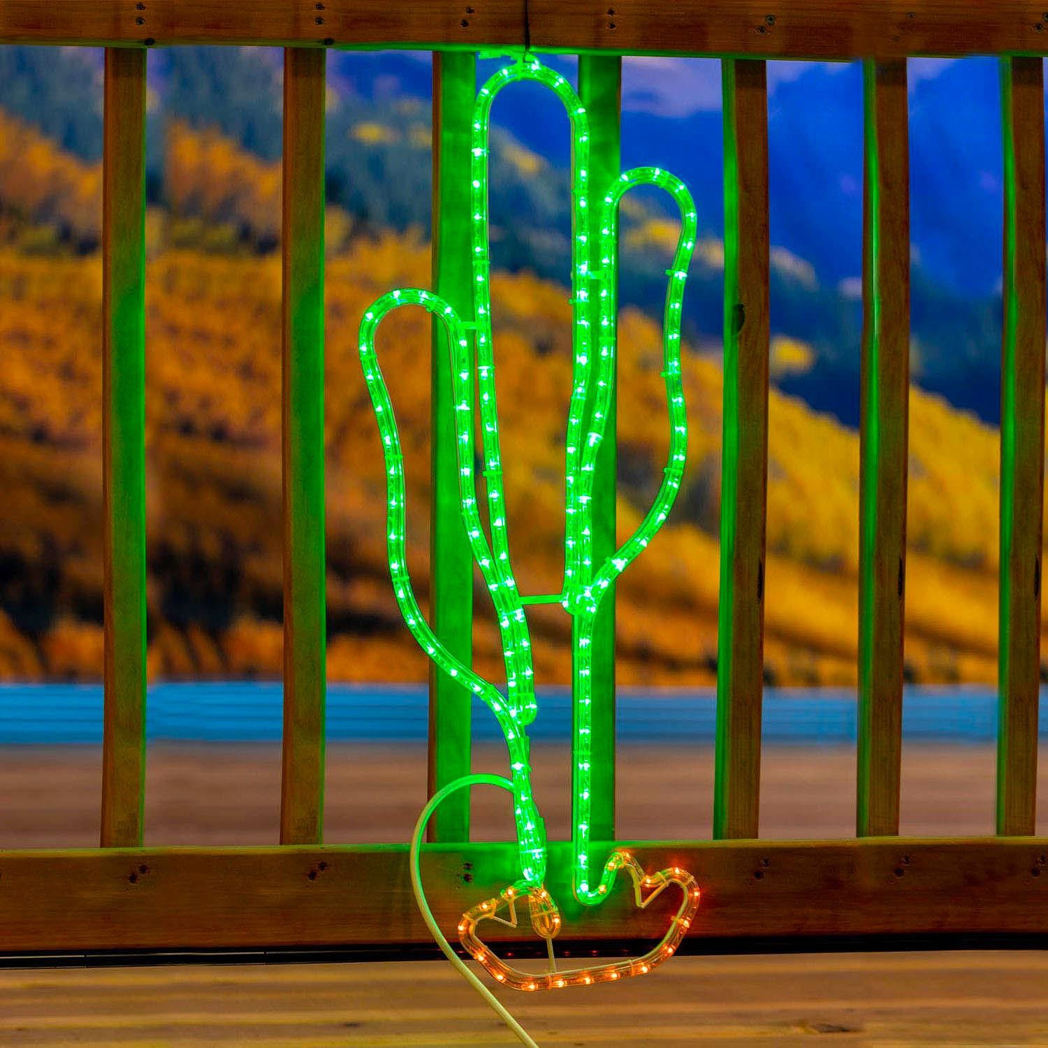 Sculpture de corde de cactus vert et jaune à motif lumineux DEL de fantaisie, décorations du désert du Sud-Ouest