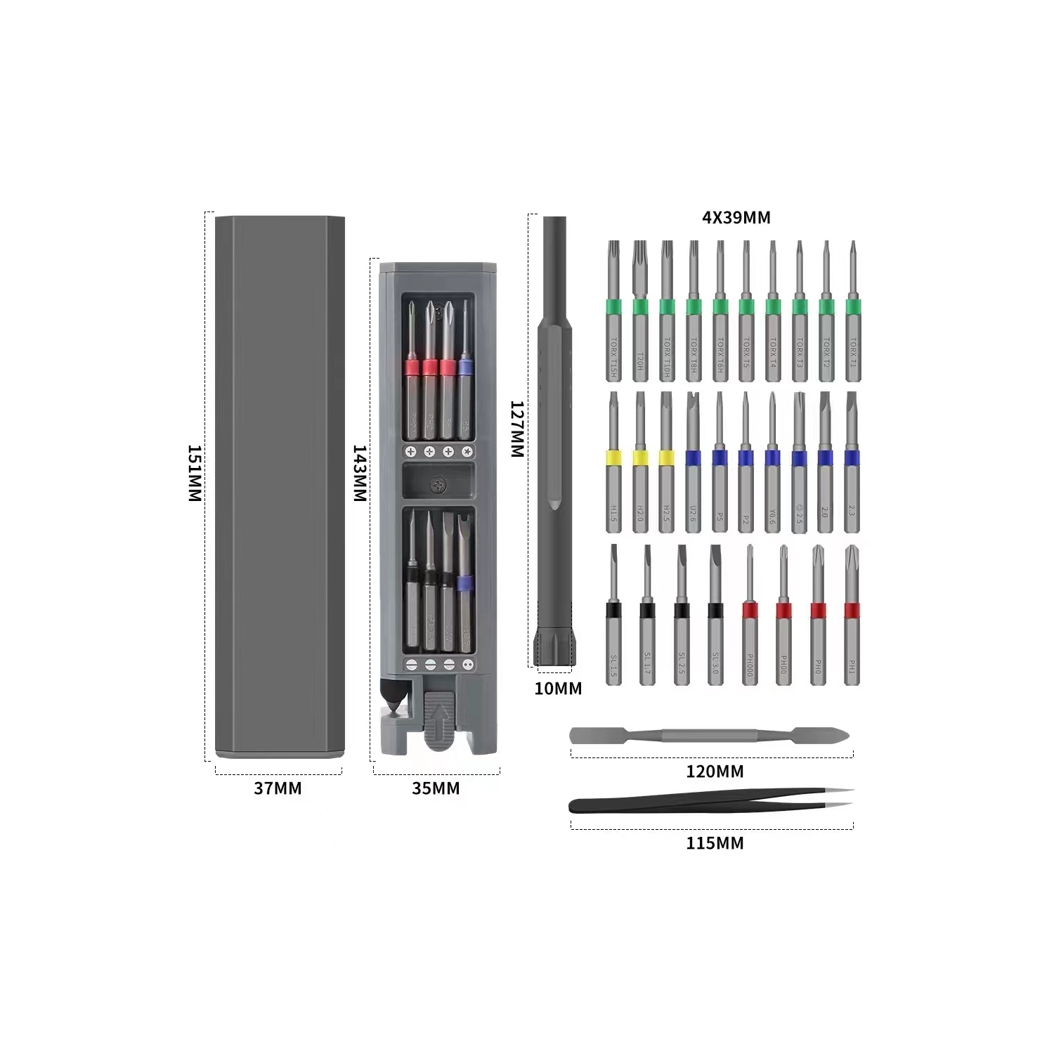 Jeu de tournevis magnétiques de rechange avec 28 embouts