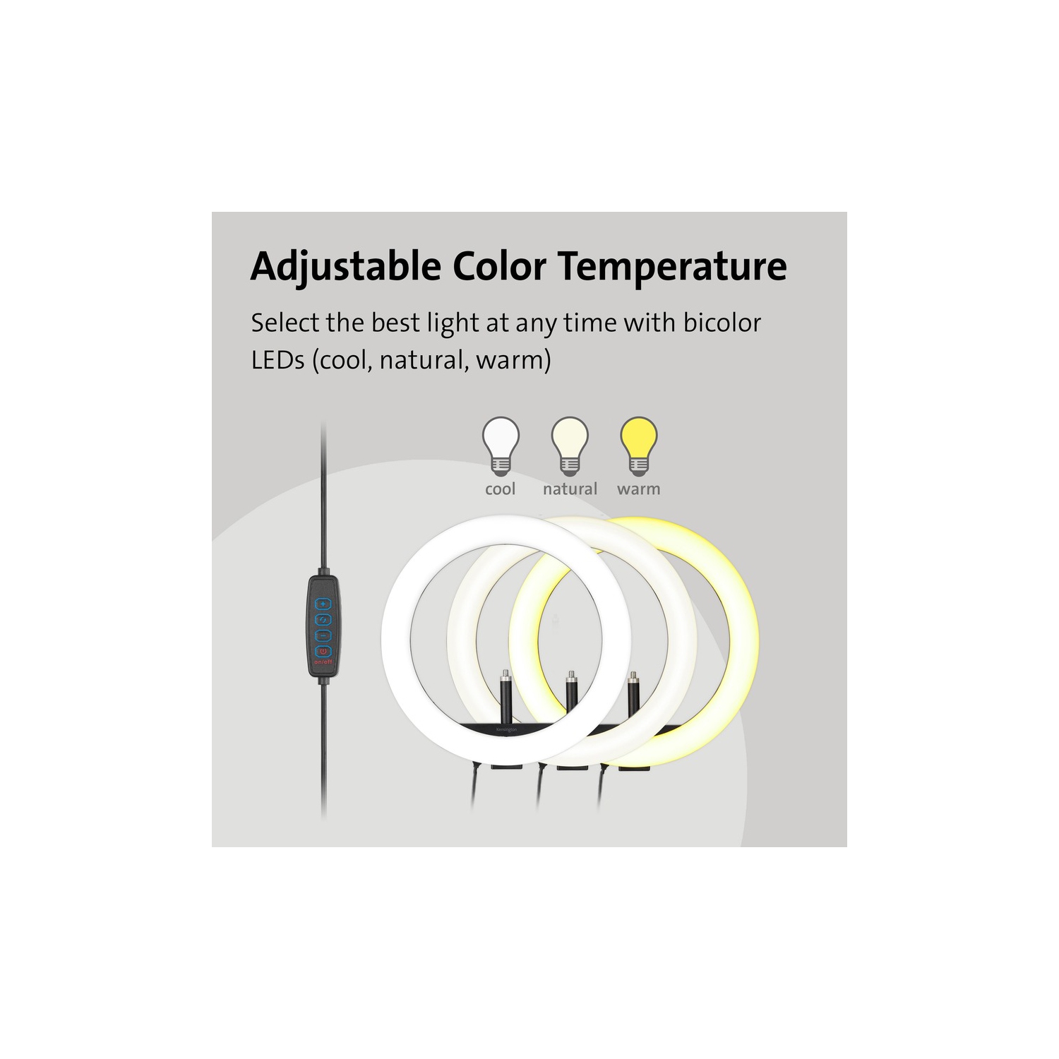 Anneau lumineux bicolore L1000 de Kensington avec support pour caméra Web - Noir