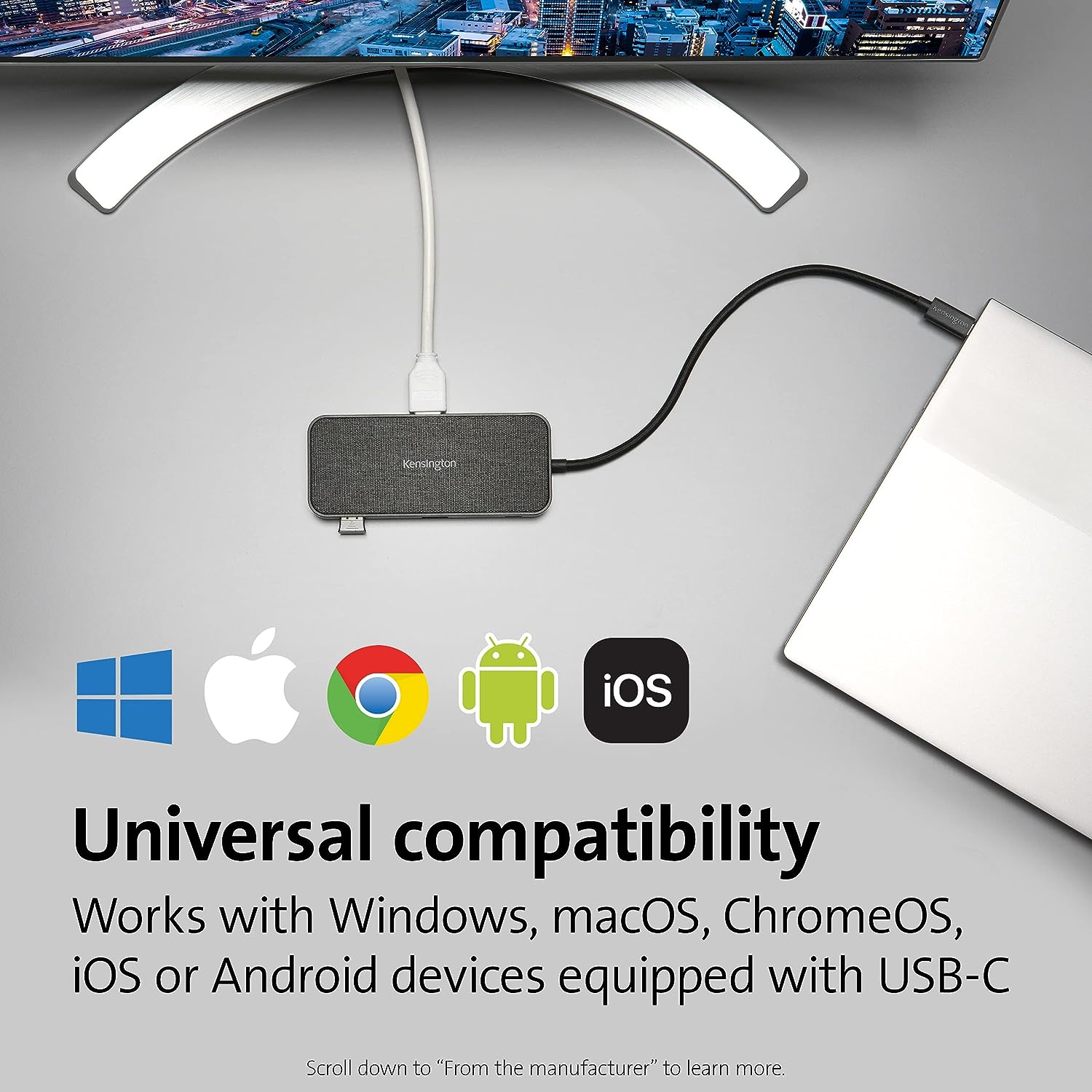 Station d'accueil USB-C 4K de SD1650P W de Kensington avec intercommunication d'alimentation 100&nbsp;W - Windows/MacOS/Chrome/iOS/Android