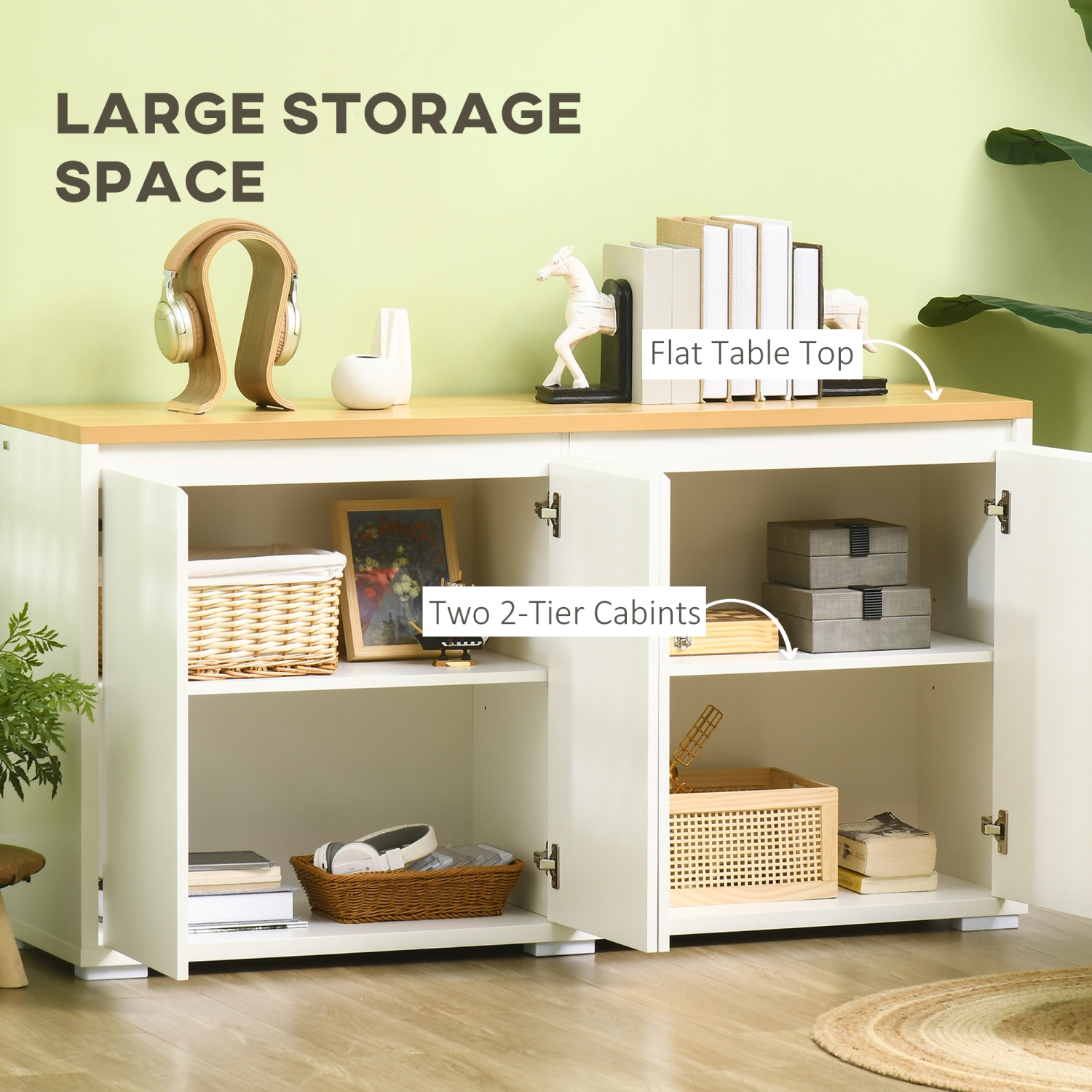 HOMCOM 55" Sideboard Buffet Cabinet, Kitchen Storage Cabinet with 4 Doors and 2 Adjustable Shelves, White