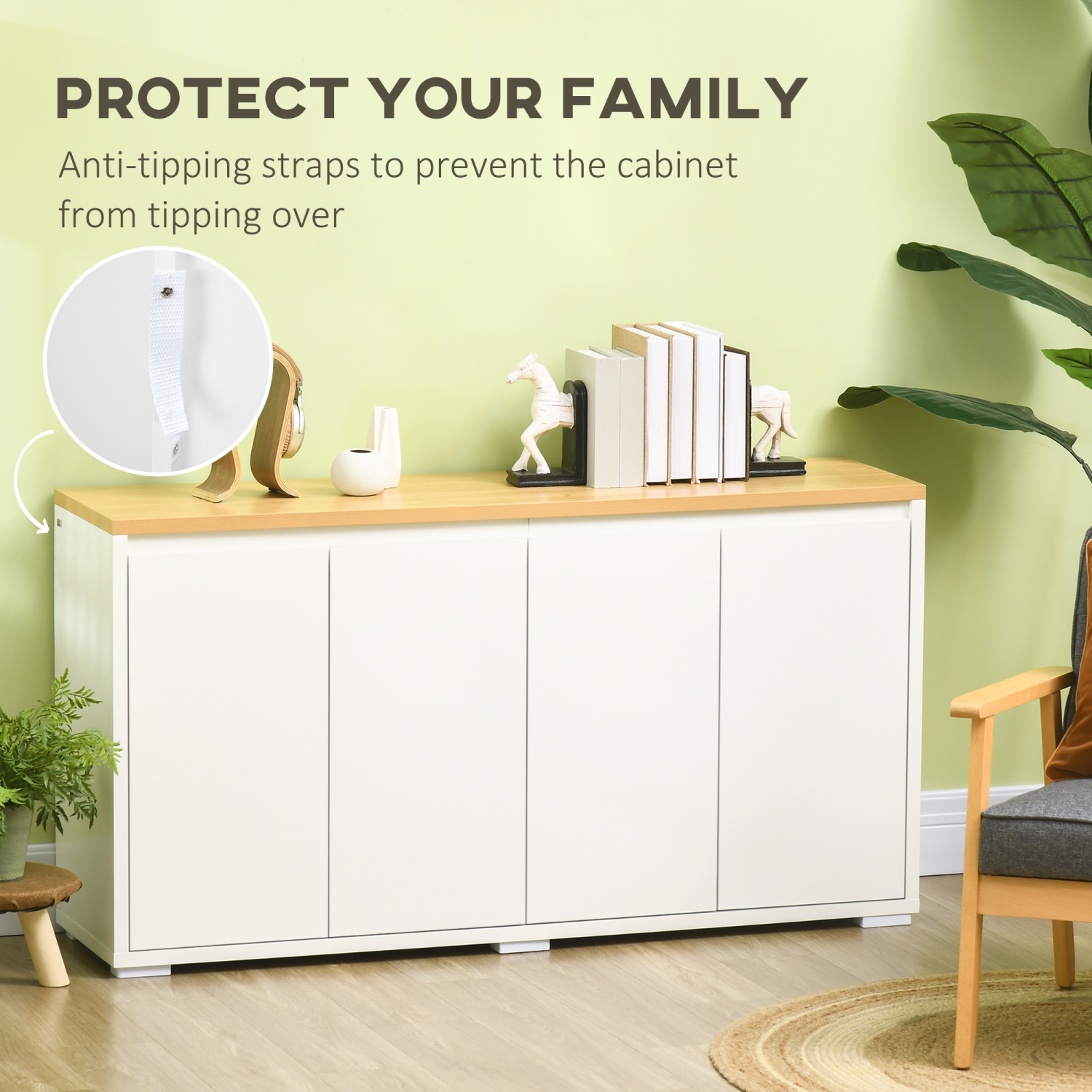 HOMCOM 55" Sideboard Buffet Cabinet, Kitchen Storage Cabinet with 4 Doors and 2 Adjustable Shelves, White