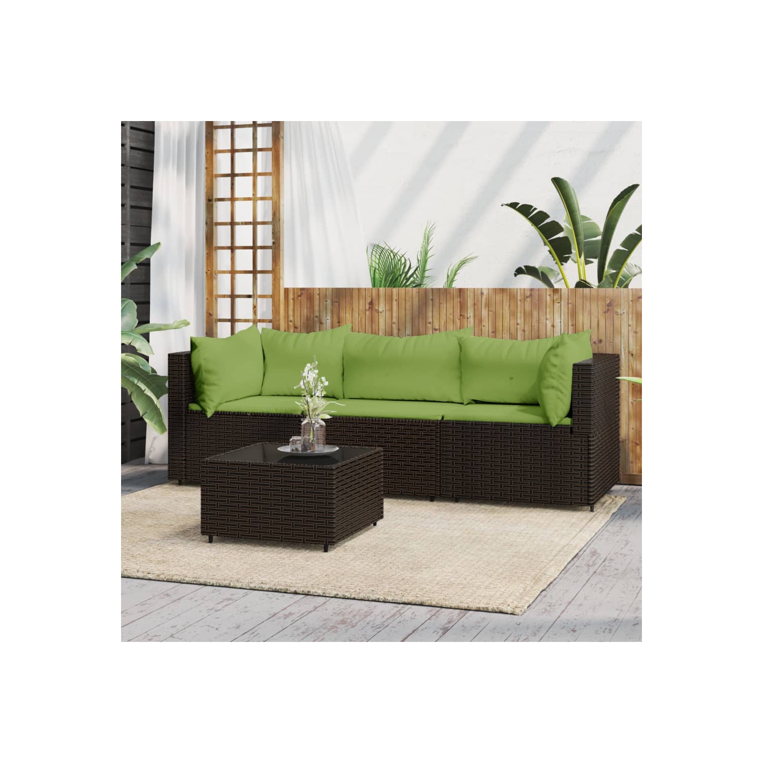 vidaXL 4 Piece Garden Lounge Set with Cushions Brown Poly Rattan