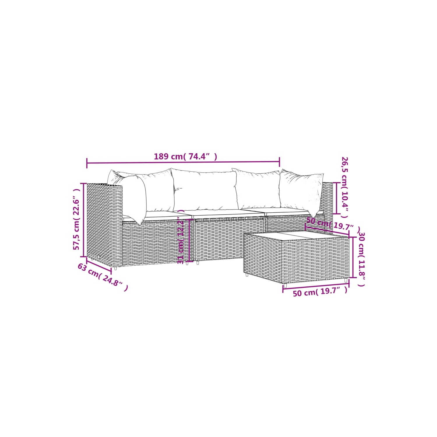 vidaXL 4 Piece Garden Lounge Set with Cushions Brown Poly Rattan