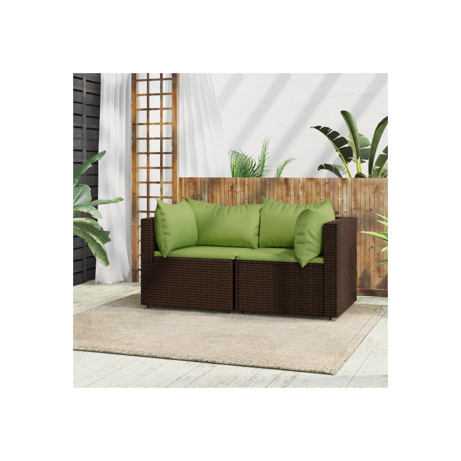 vidaXL Garden Corner Sofas with Cushions 2 pcs Brown Poly Rattan