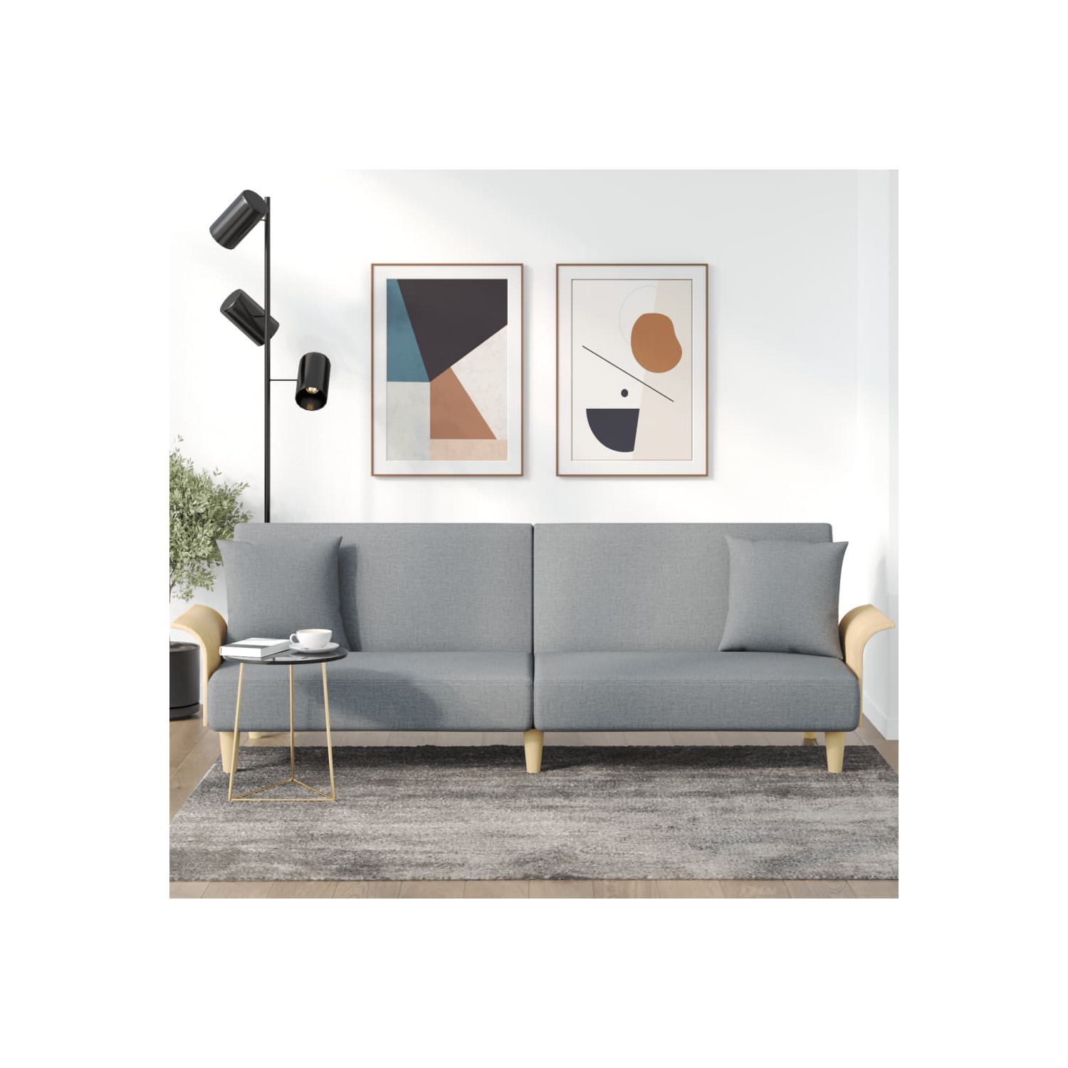 vidaXL Sofa Bed with Armrests Light Grey Fabric