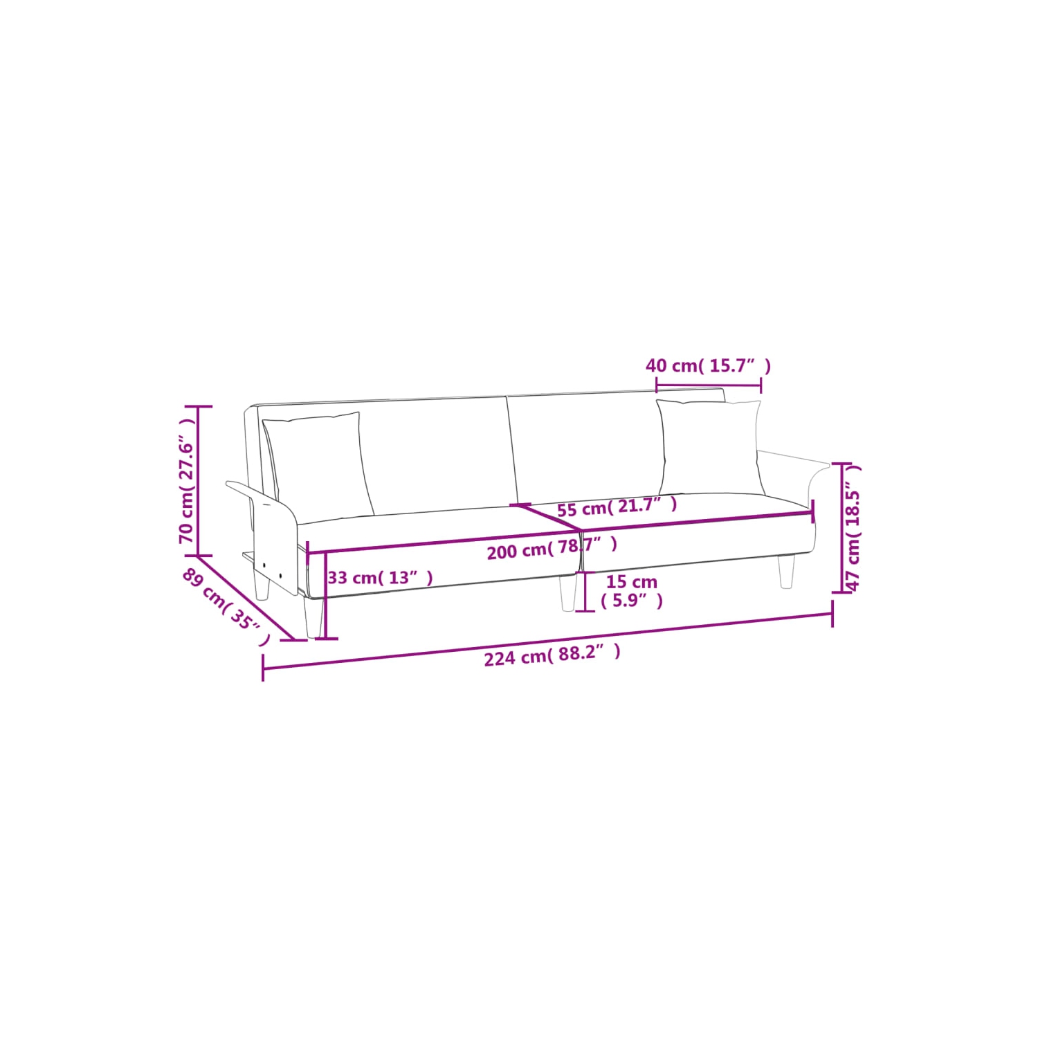 vidaXL Sofa Bed with Armrests Light Grey Fabric