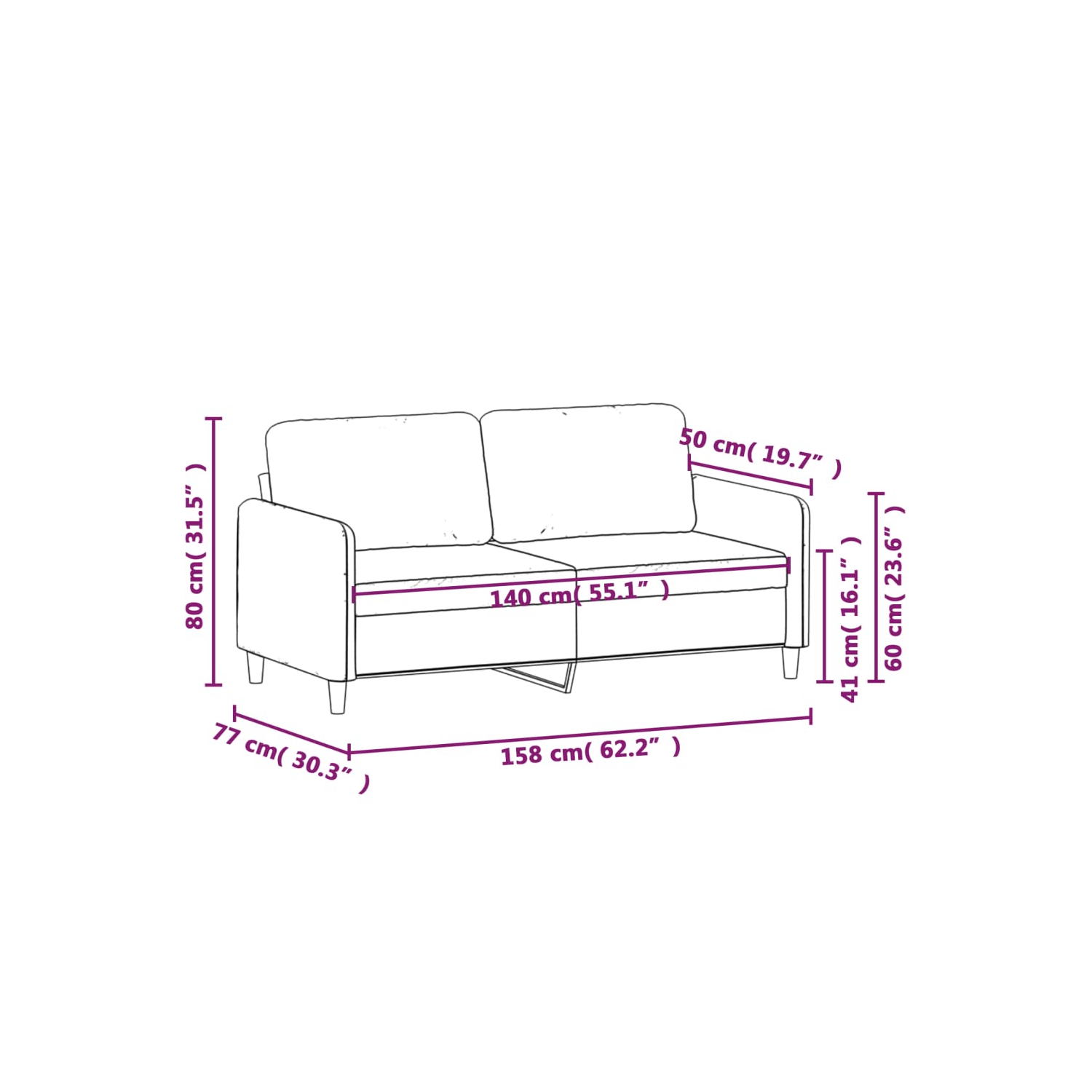 vidaXL 2-Seater Sofa Dark Grey 140 cm Velvet