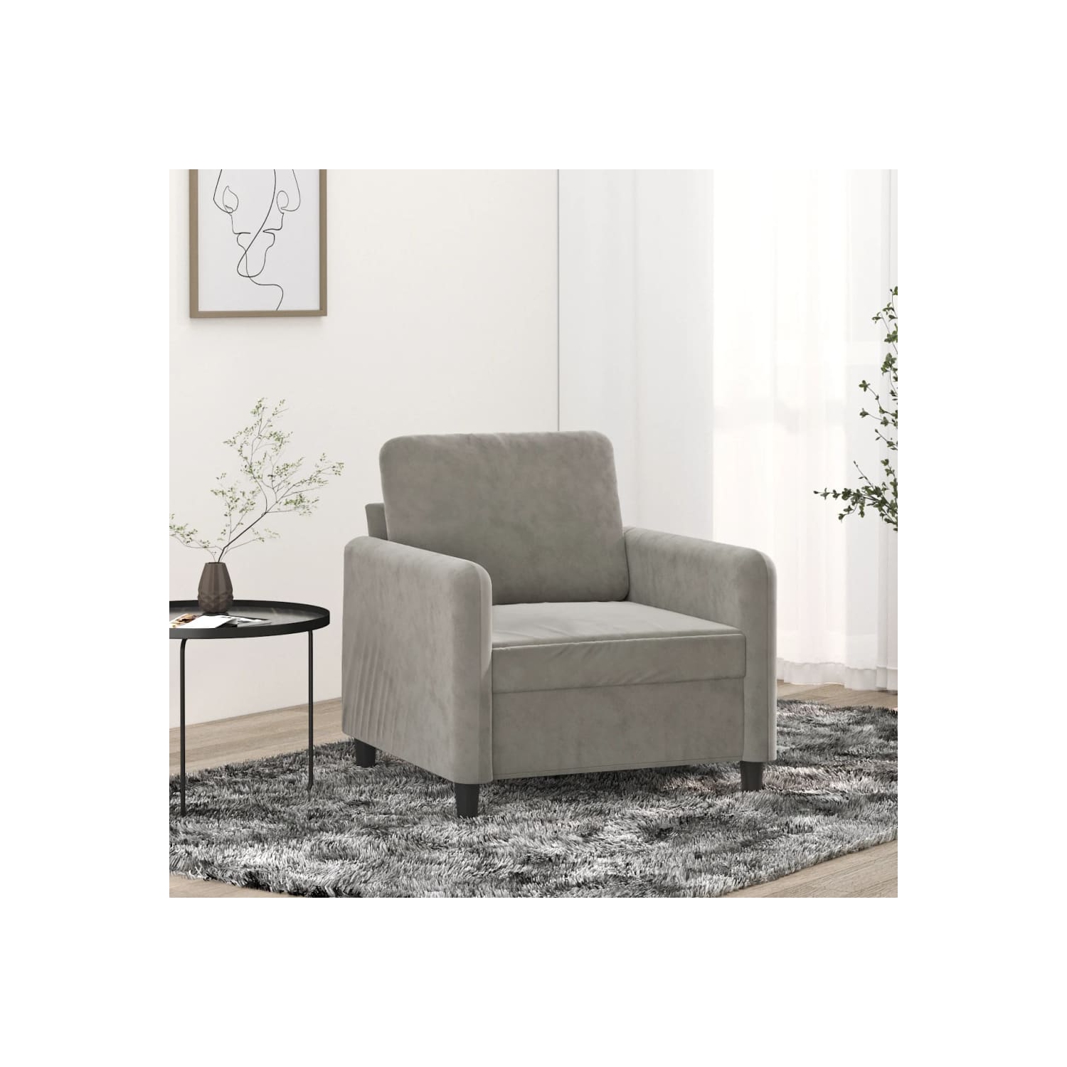 vidaXL Sofa Chair Light Grey 60 cm Velvet
