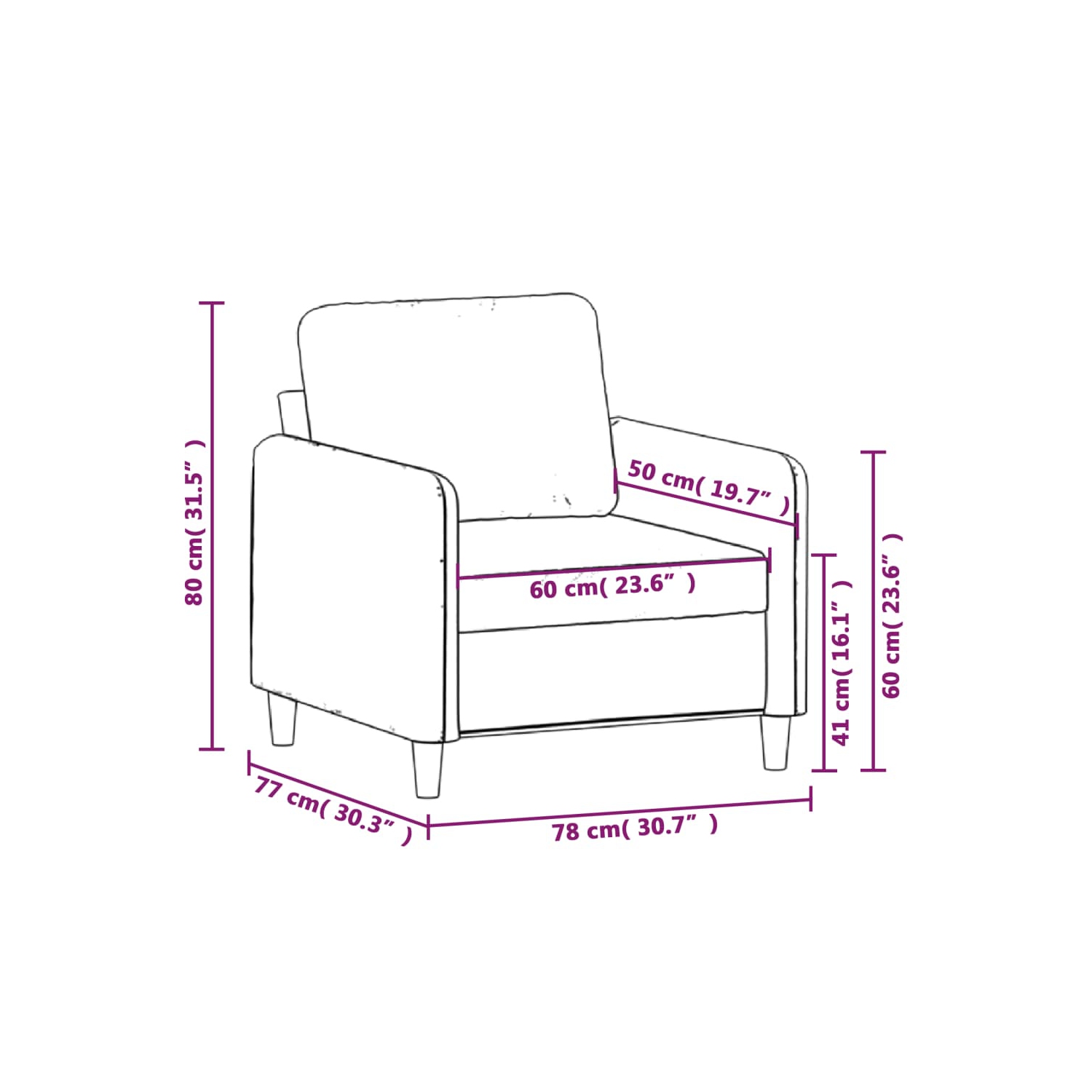 vidaXL Sofa Chair Light Grey 60 cm Velvet