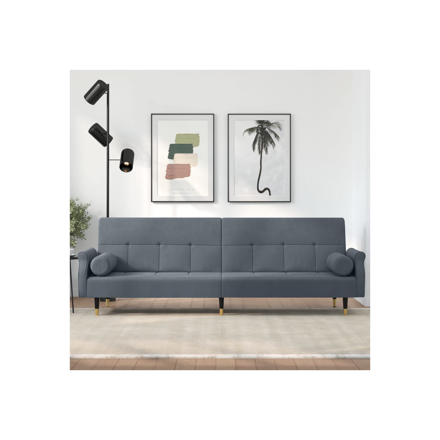 vidaXL Sofa Bed with Cushions Dark Grey Velvet
